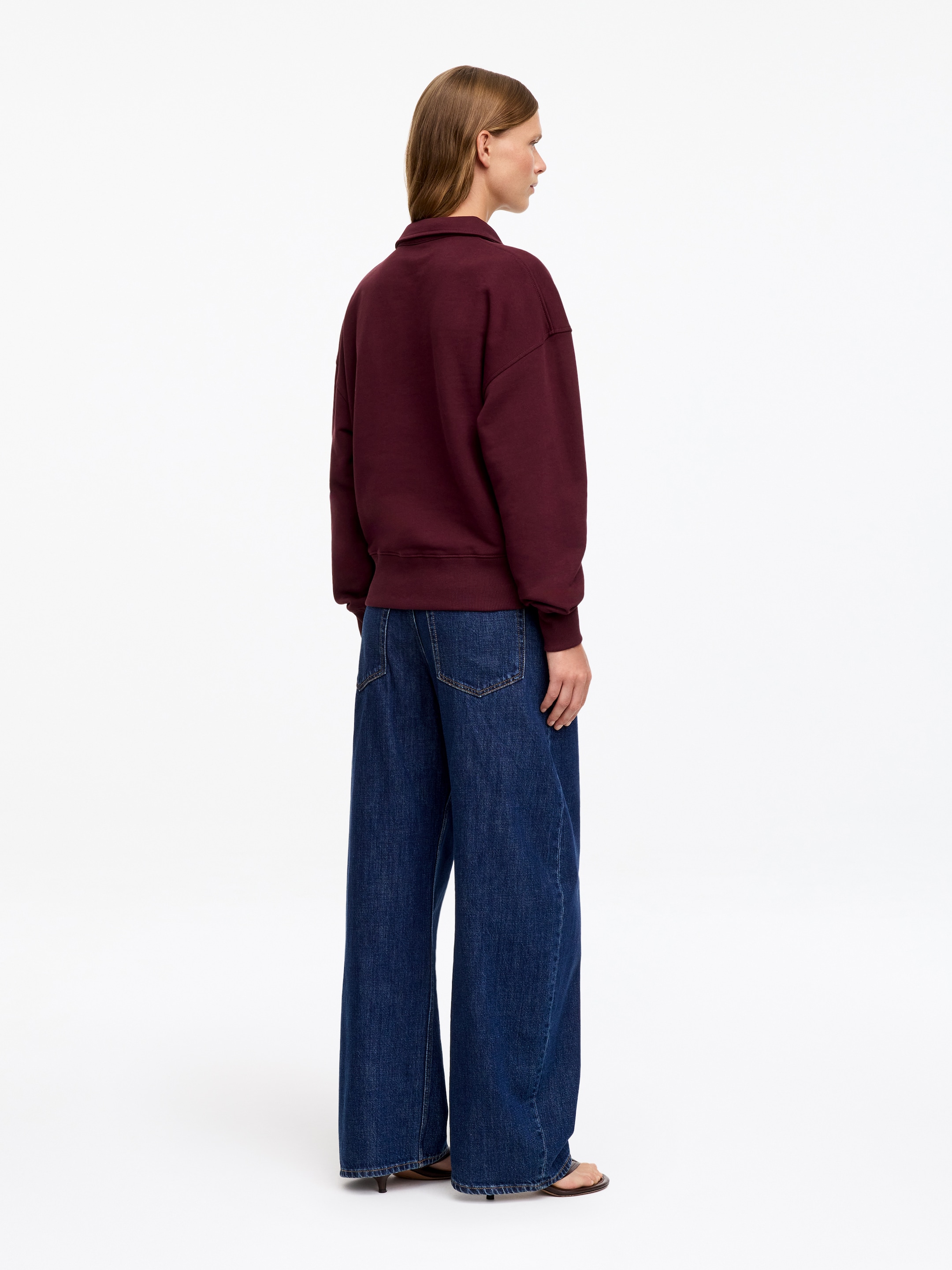 Felpa in stile polo con mezza cerniera - Rosso scuro - Regular fit - women - StillMedia/Lookbook - 3