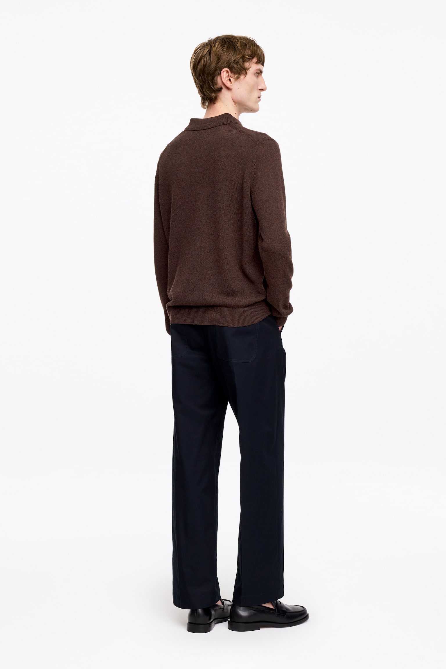 Polo en lin mélangé - Brun chiné/Bleu foncé - 4