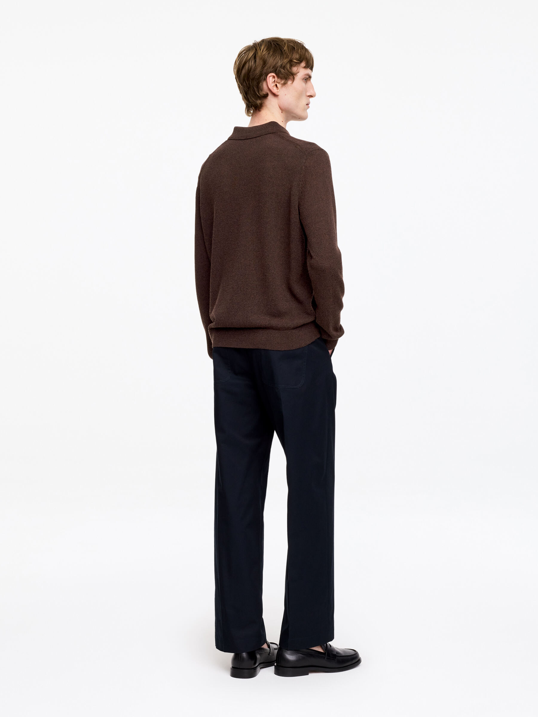 Linen Blend Polo Shirt - Brown Melange - Regular fit - Men - StillMedia/Lookbook - 3