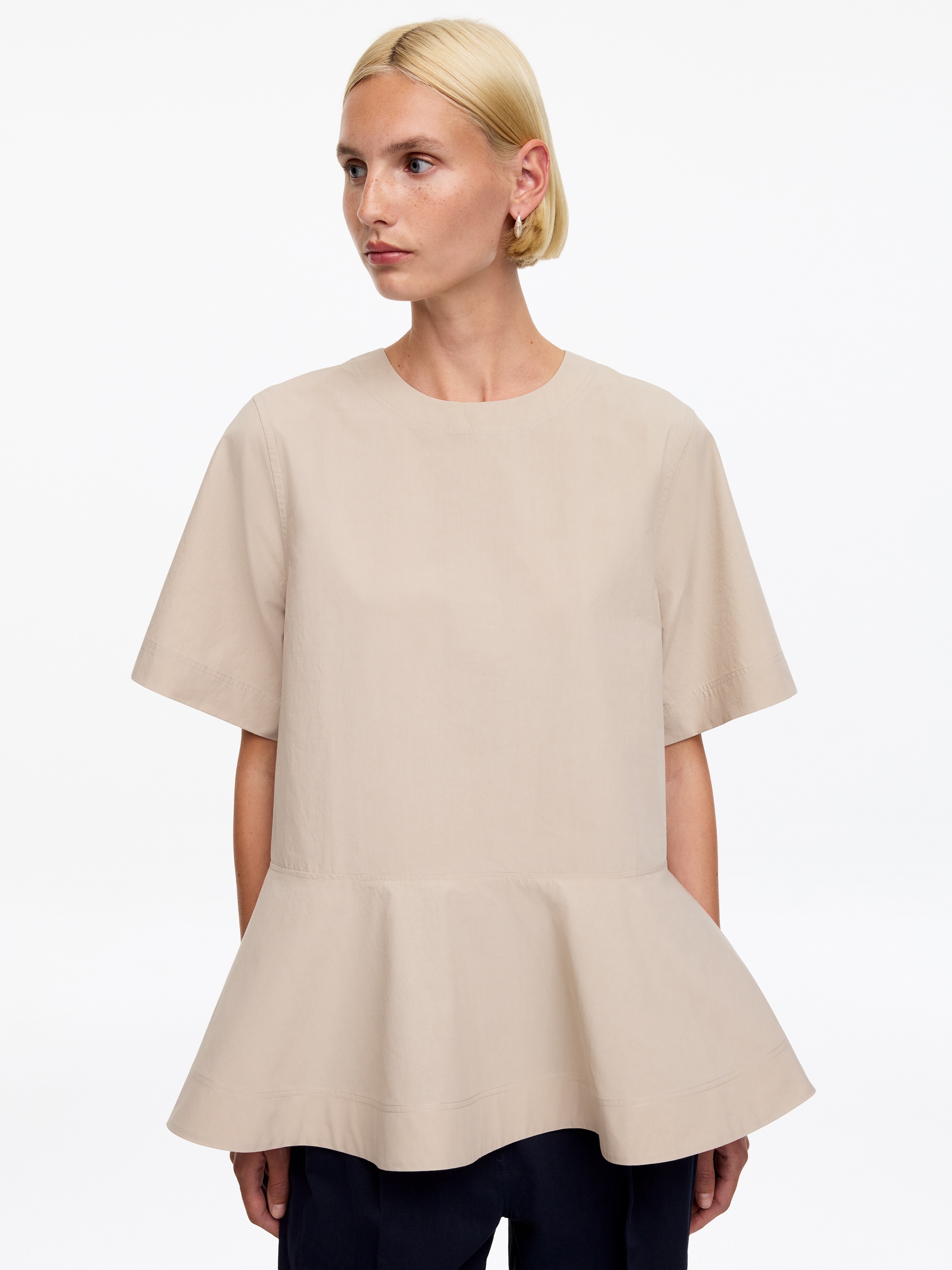 Pima Cotton Peplum T-Shirt - Beige - Regular fit - Women - StillMedia/Lookbook - 5