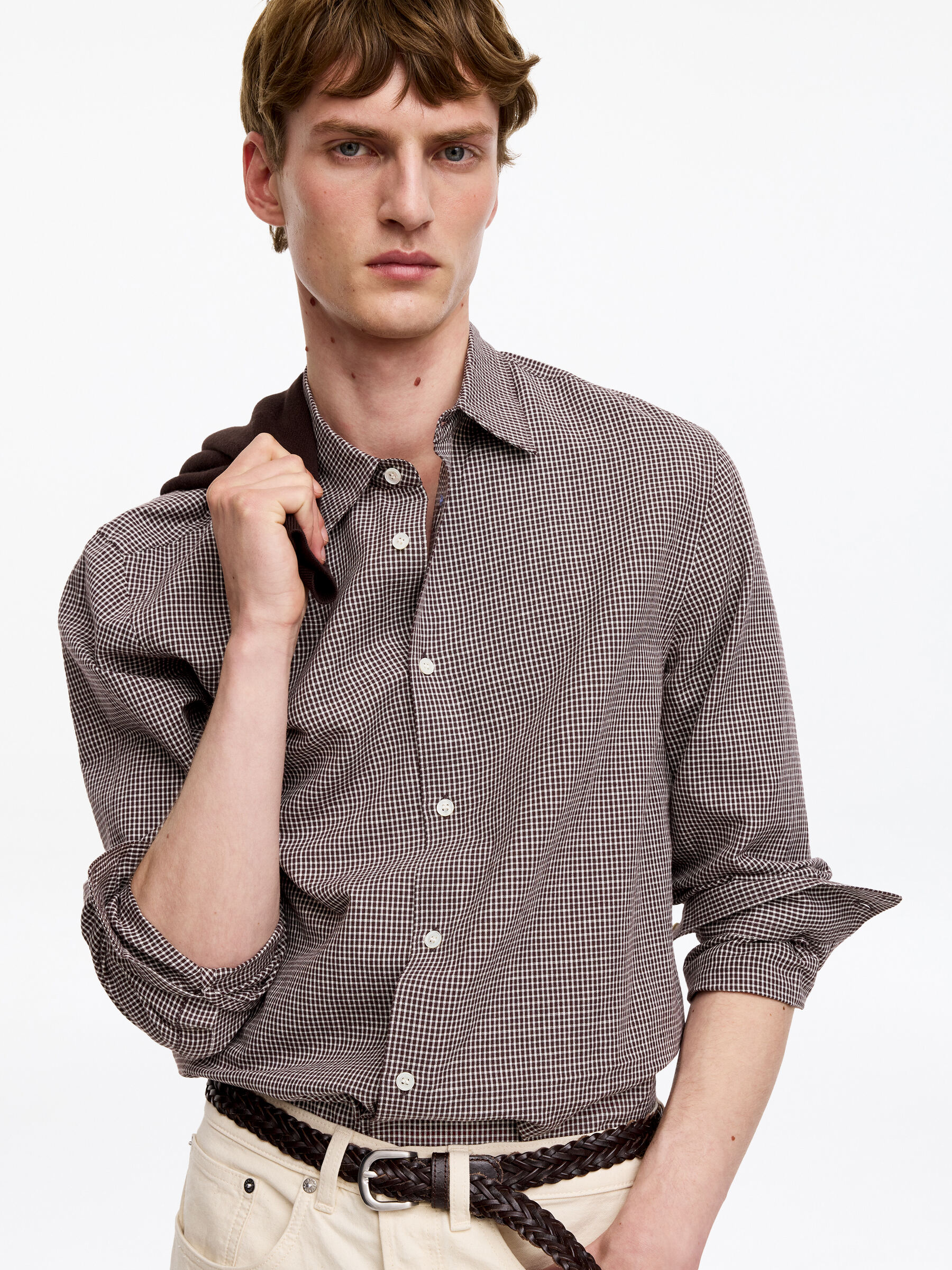 Regular Cotton Linen Shirt - Brown/Checkered - Regular fit - Men - StillMedia/Lookbook - 2