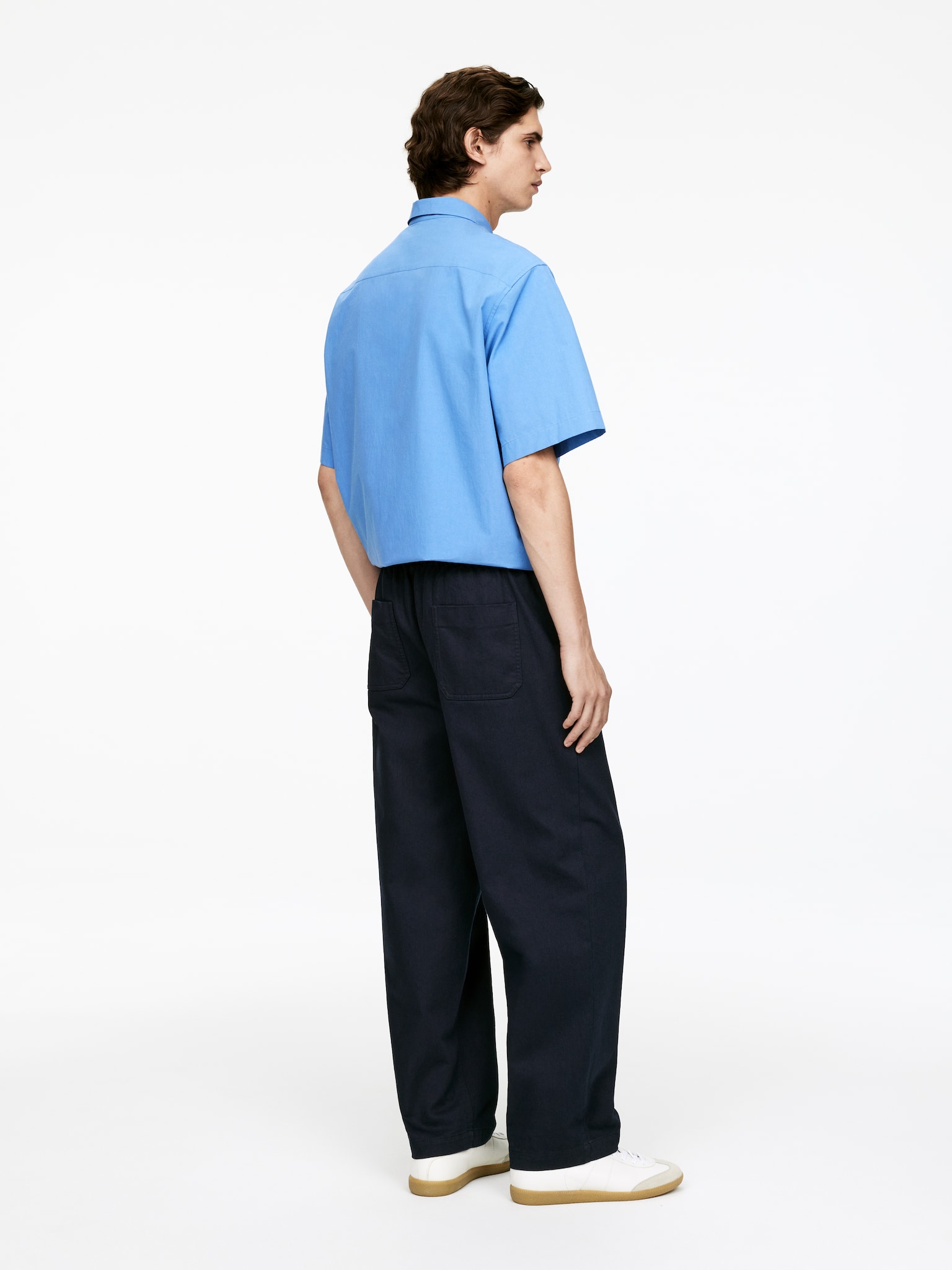 Pantalon décontracté en lin de coton - Bleu foncé/Blanc cassé - 5
