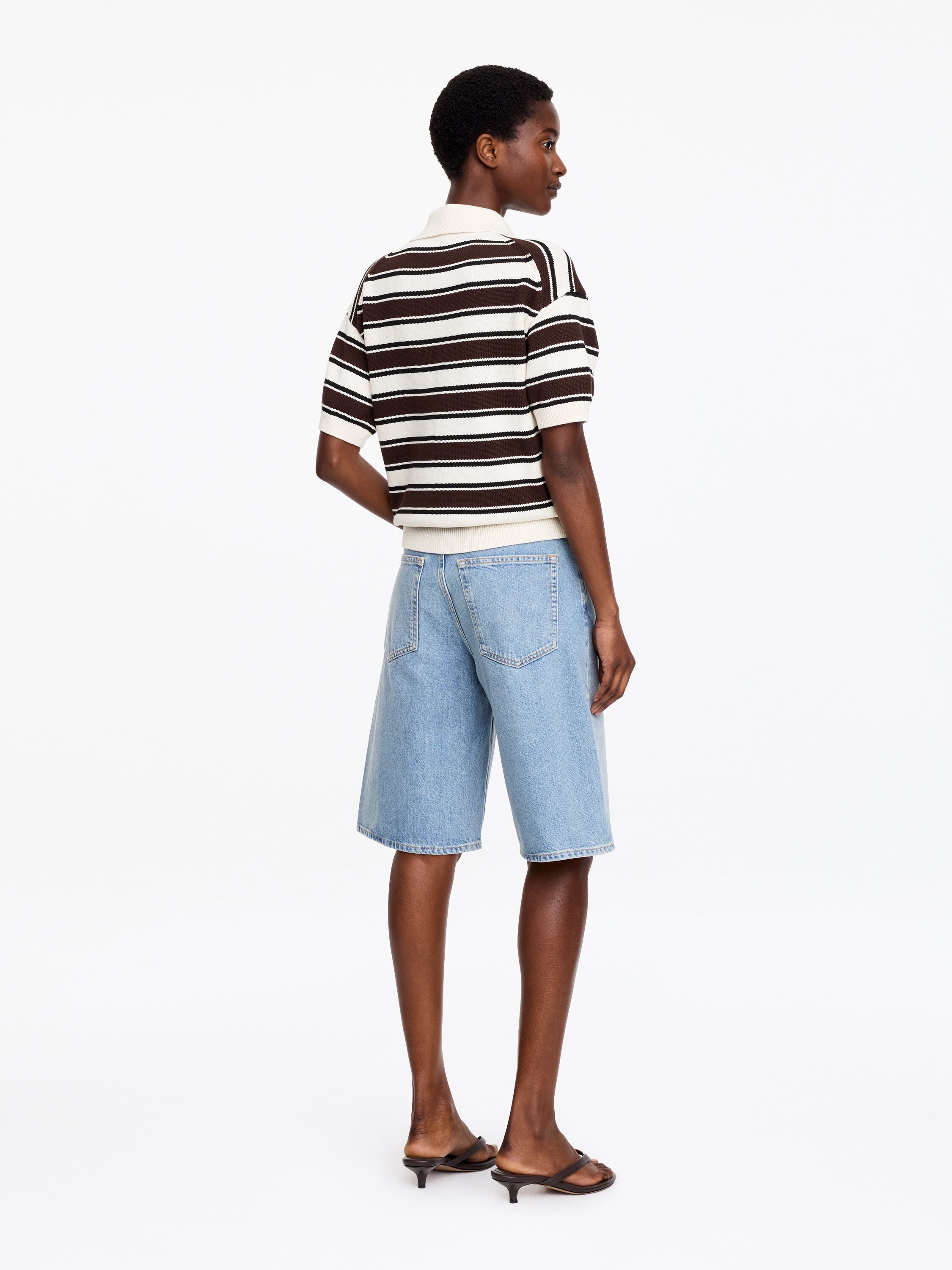 Short-Sleeve Cotton Polo Shirt – Brown/White – ARKET EU