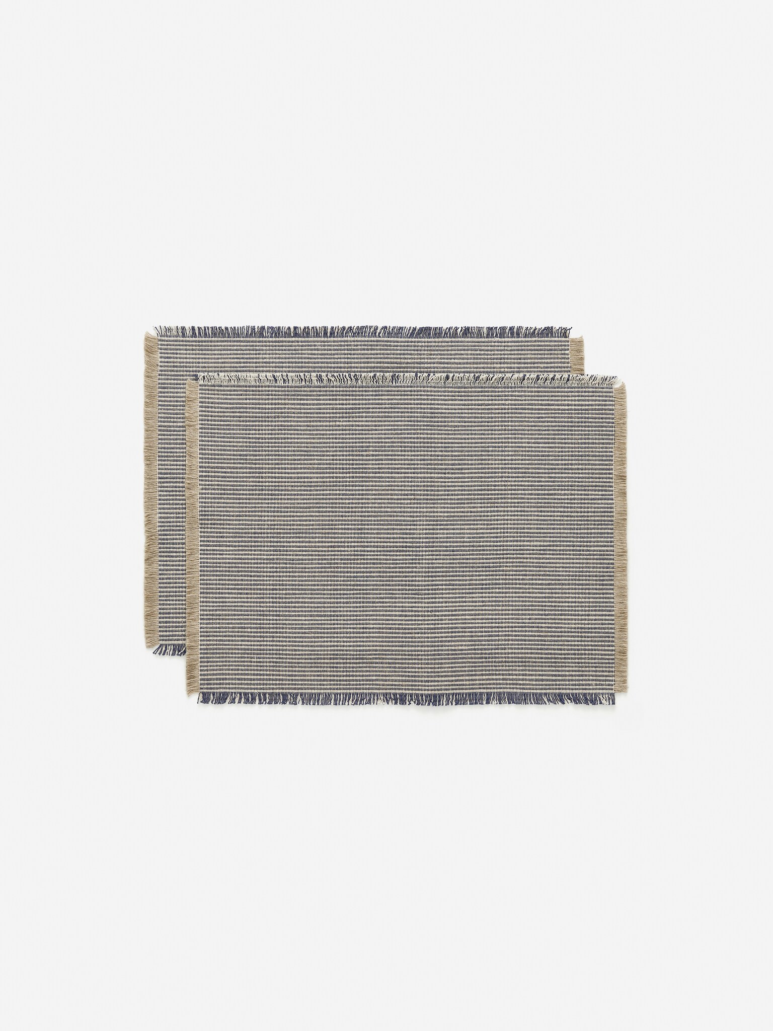 Lot de 2 sets de table en lin - Bleu foncé/Beige/Beige