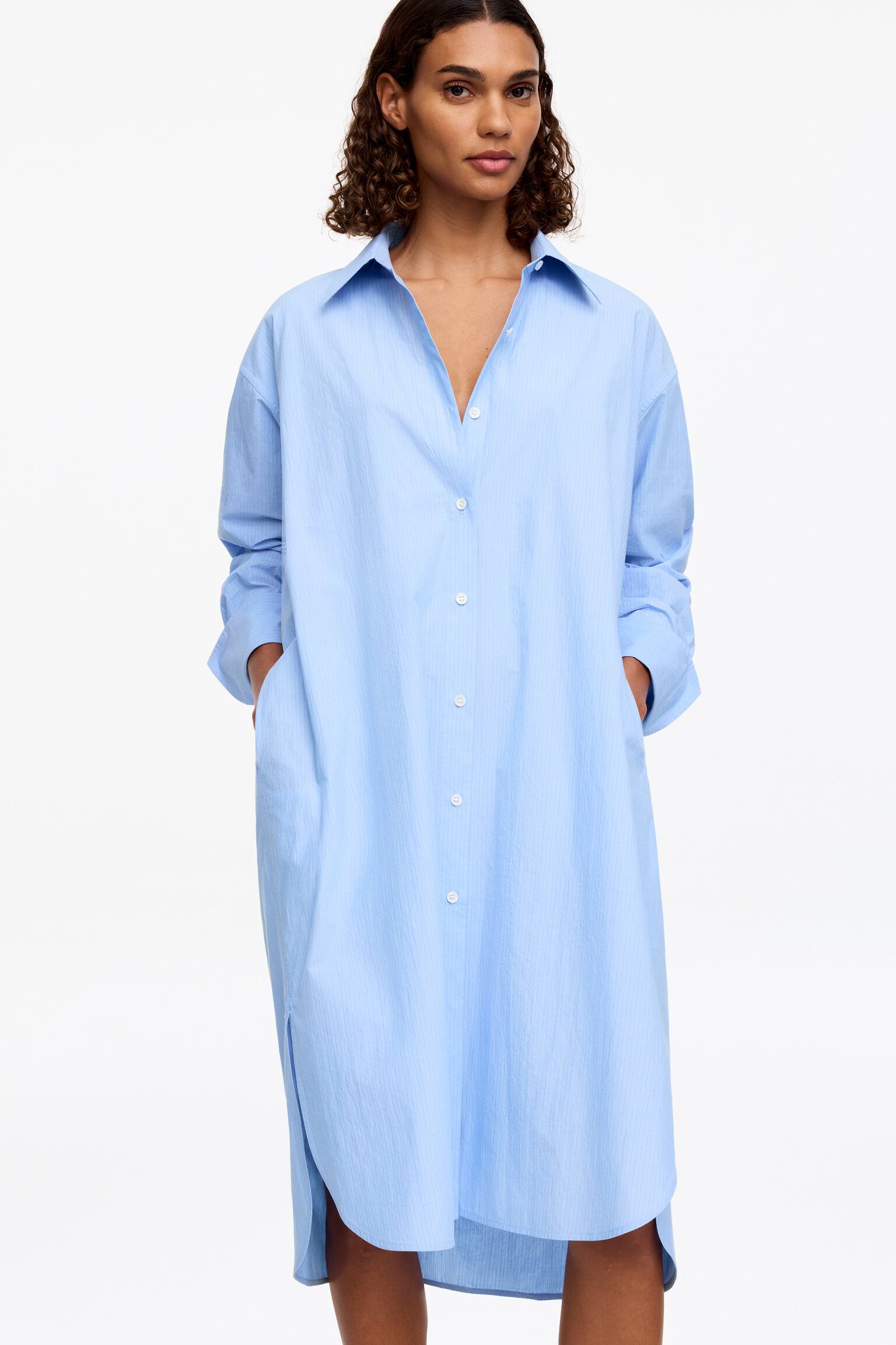Weites Hemdkleid aus Baumwolle-Blau/Streifen - 5