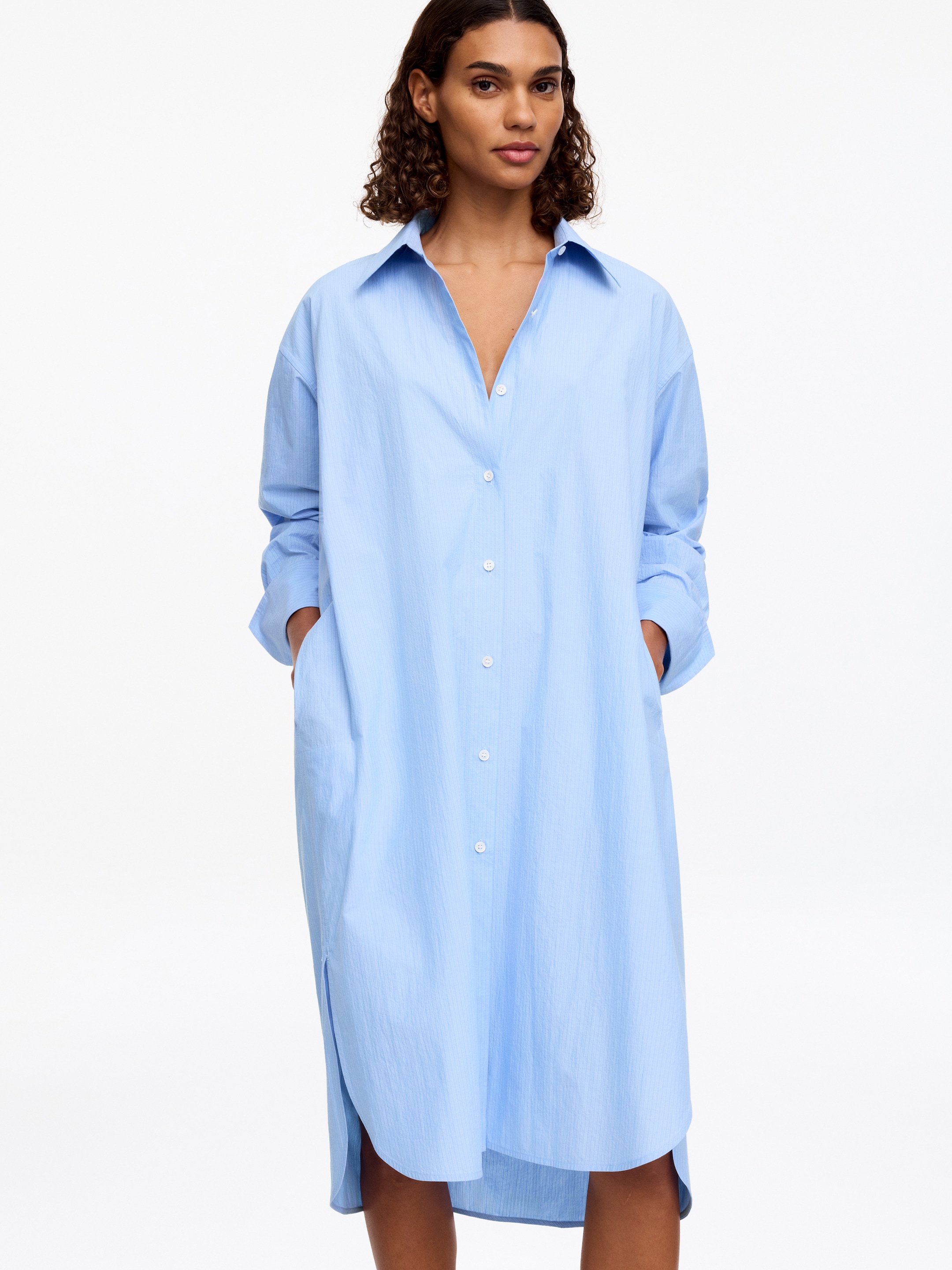 Loose-Fit Cotton Shirt Dress - Blue/Striped - Loose fit - Women - StillMedia/Lookbook - 5