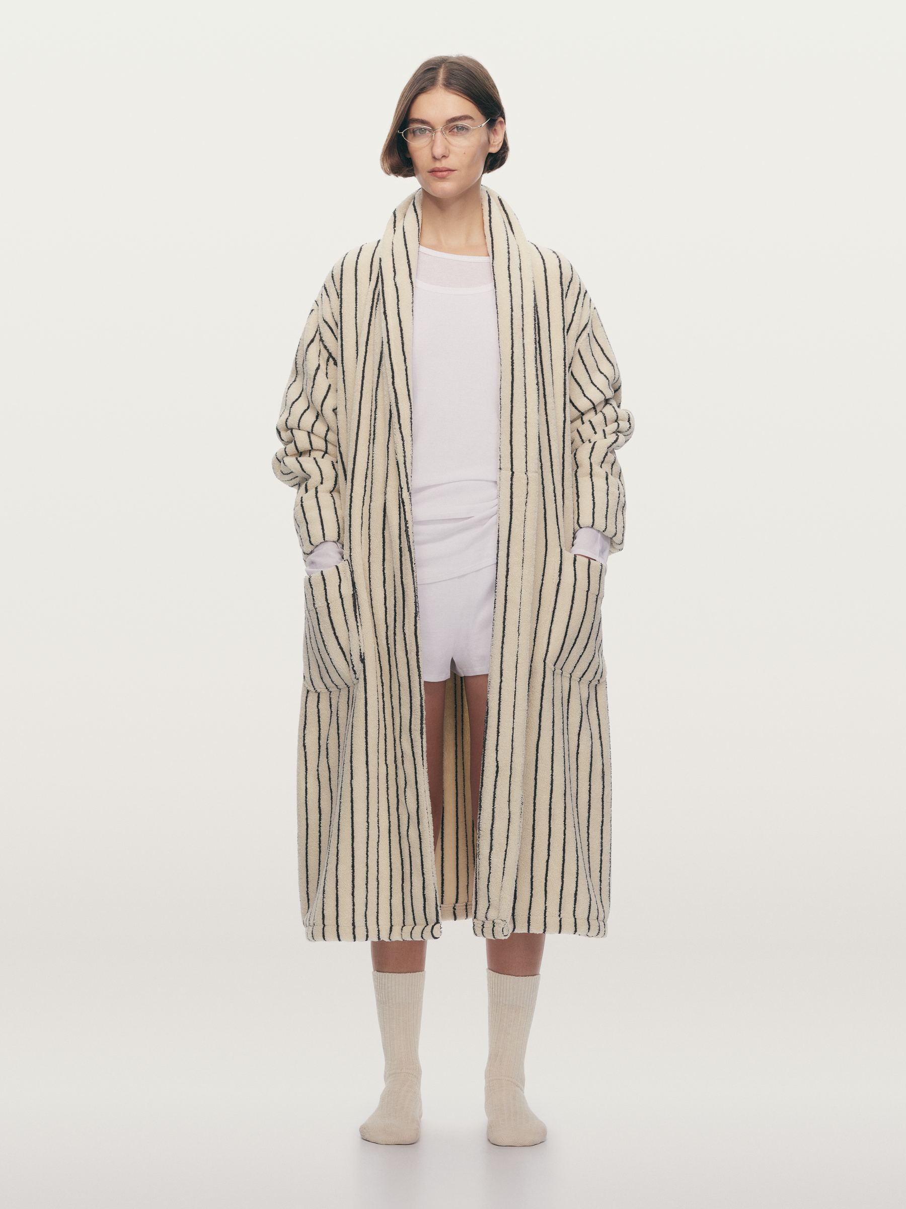 Cotton Terry Bathrobe - Off White/Black - Women - StillMedia/Environmental - 1