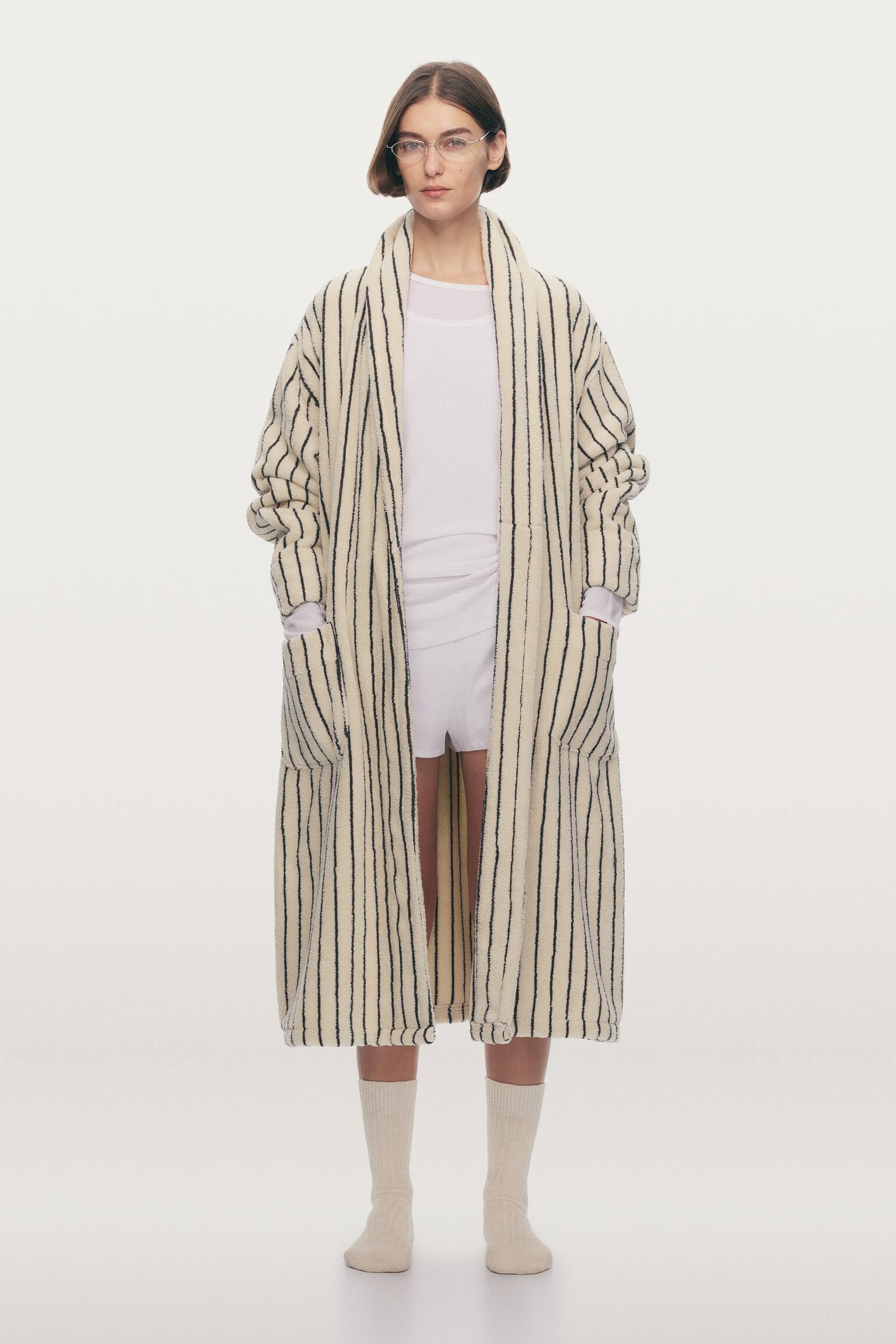 Albornoz de rizo francés de algodón - Blanco roto/Negro/Azul - 6