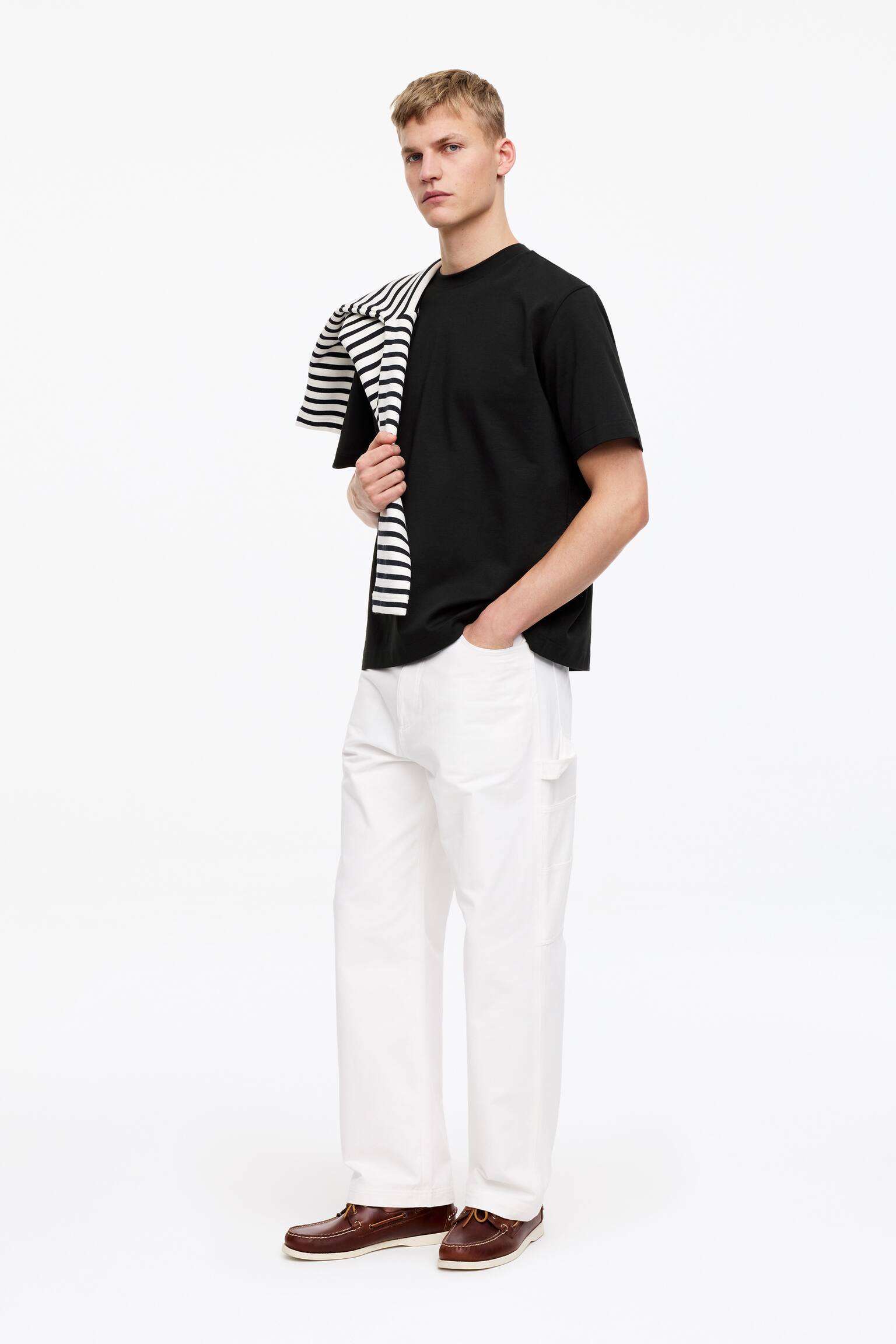 T-shirt carré en interlock - Noir/Blanc/Bleu foncé - 4