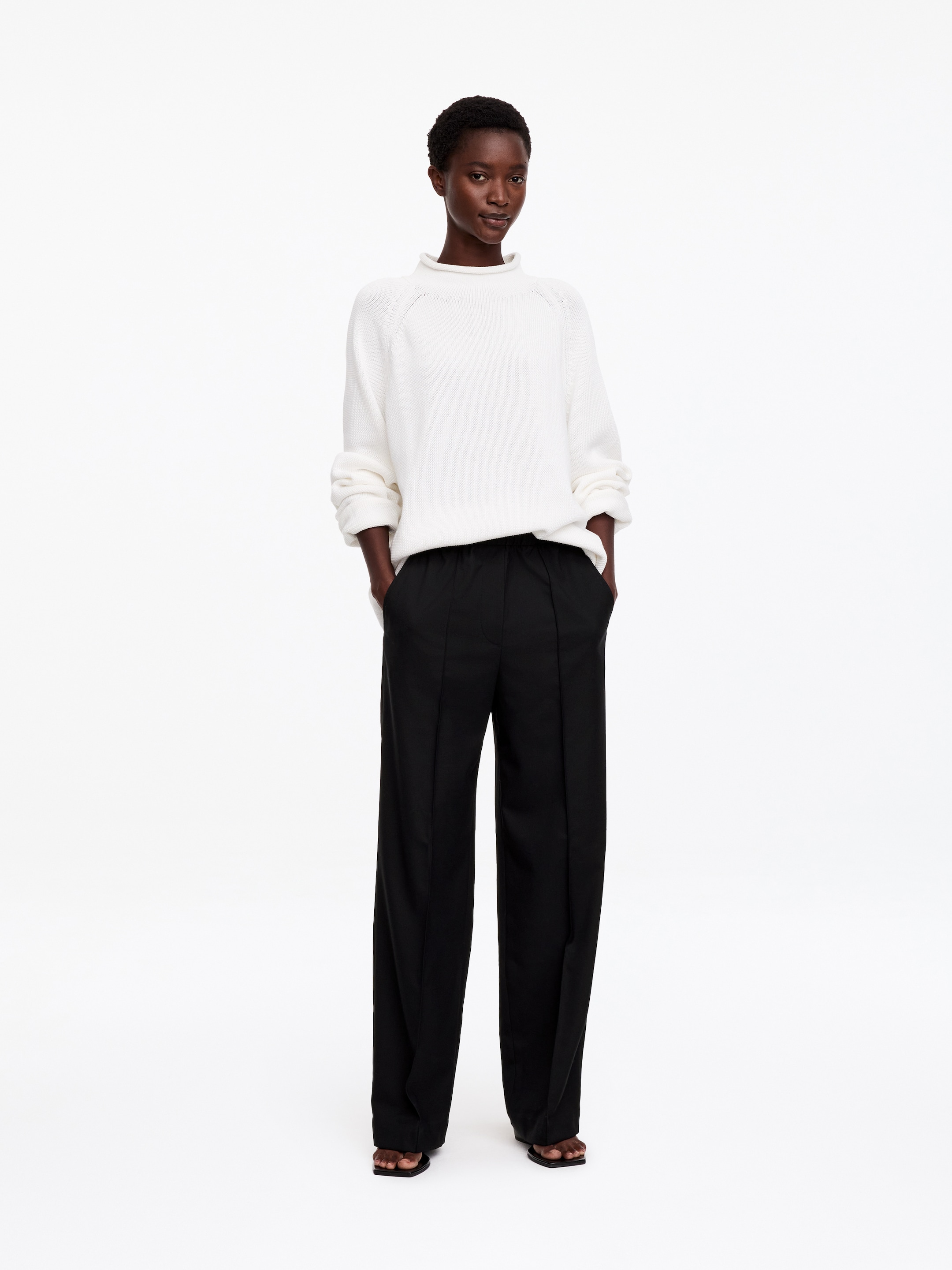 Elastic Waist Tailored Trousers-Black-16522