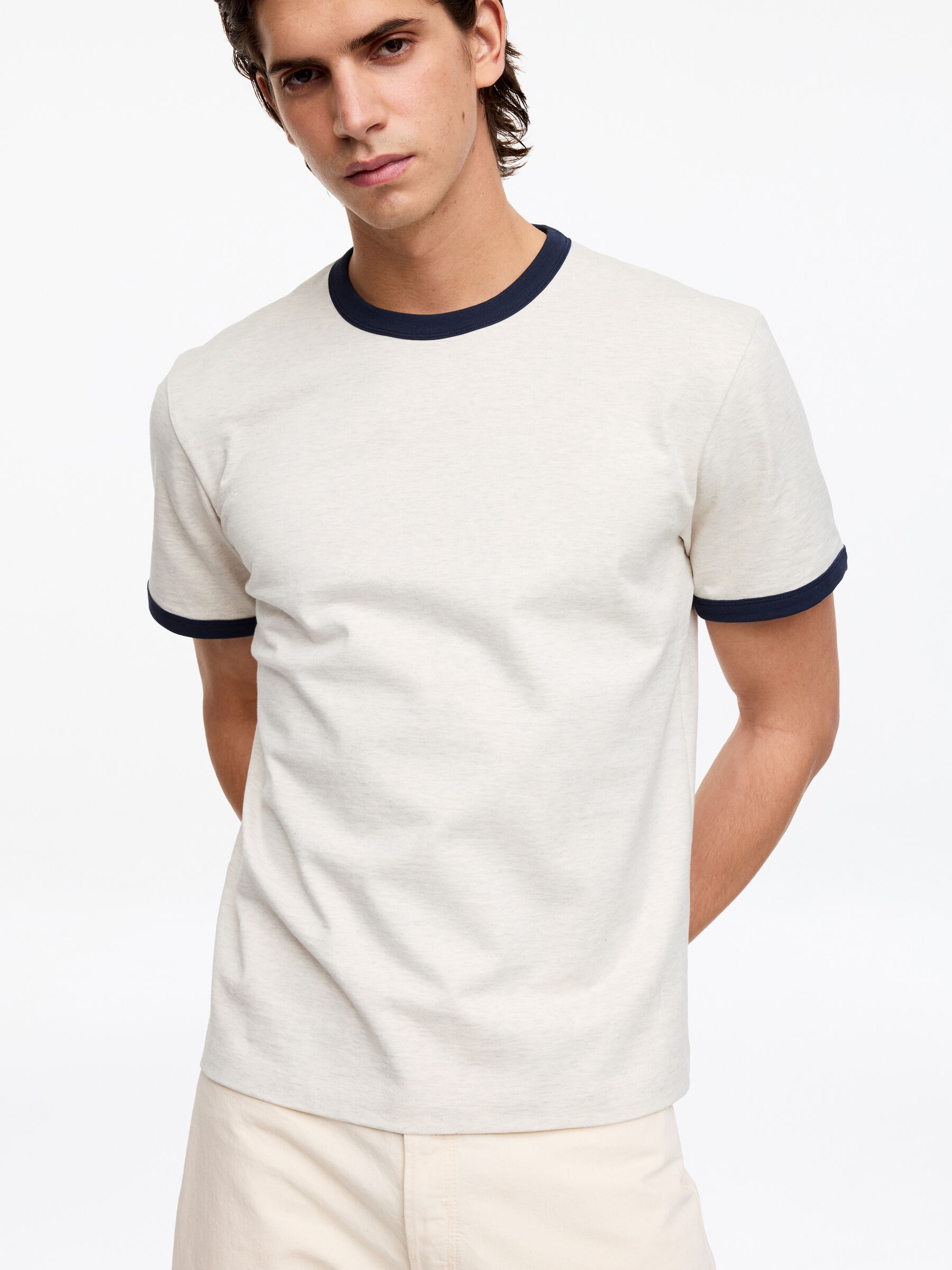 Fitted T-Shirt - Oat Melange/Black - Regular fit - Men - StillMedia/Lookbook - 6