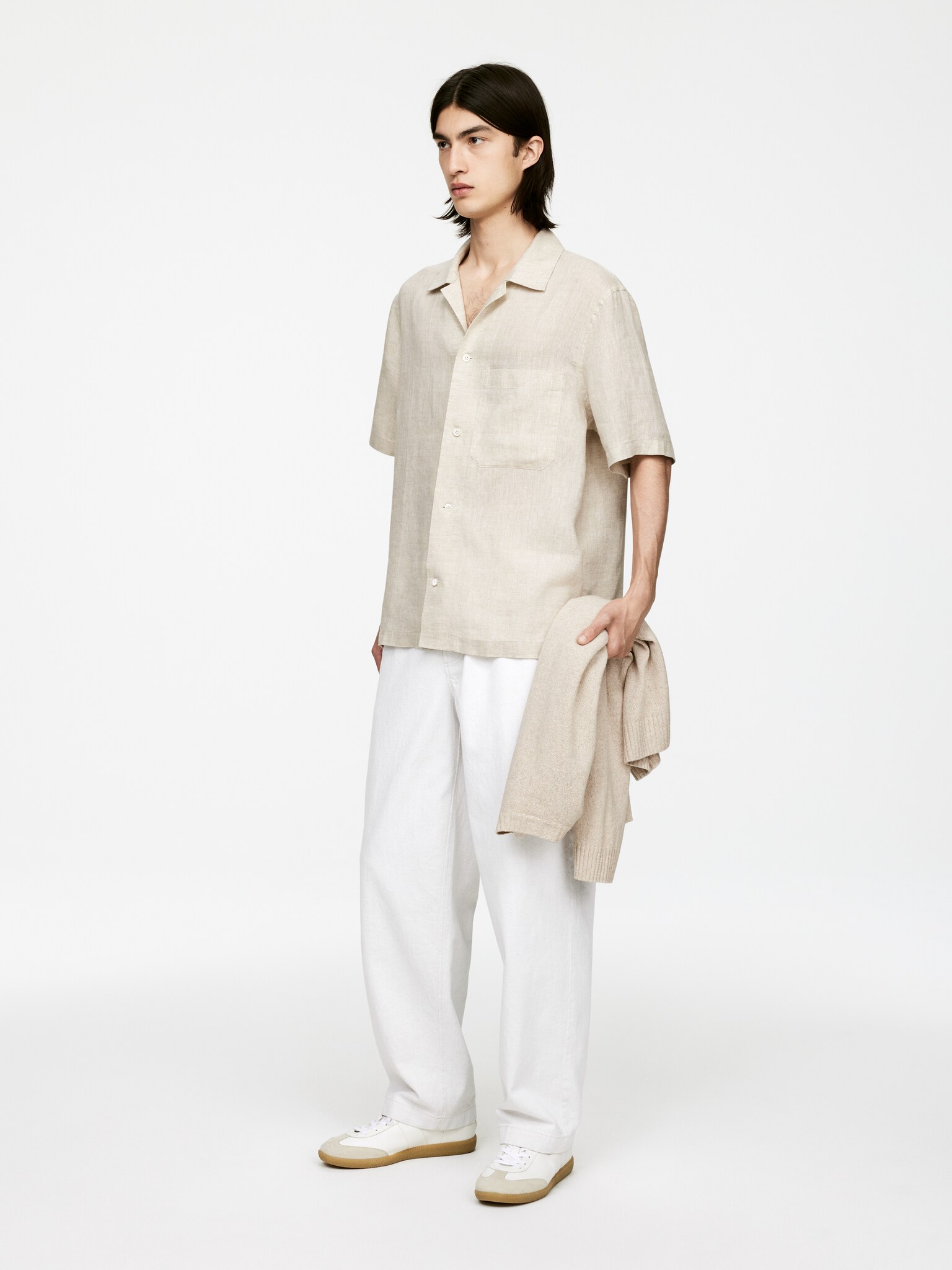 Chemise en lin à manches courtes - Beige/Bleu foncé/Vert/Noir - 6