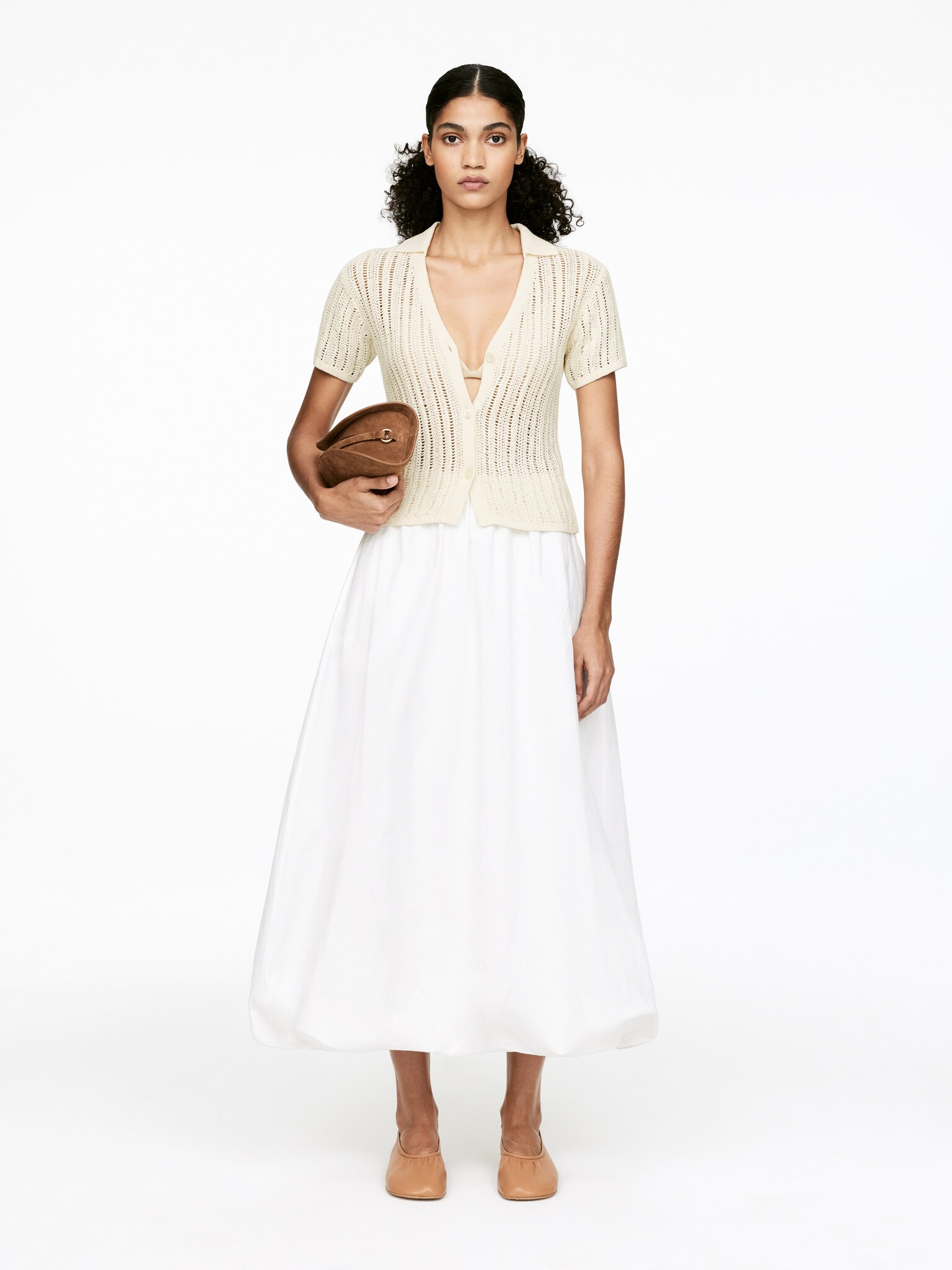 Top con lavorazione a maglia aperta - Beige - 7