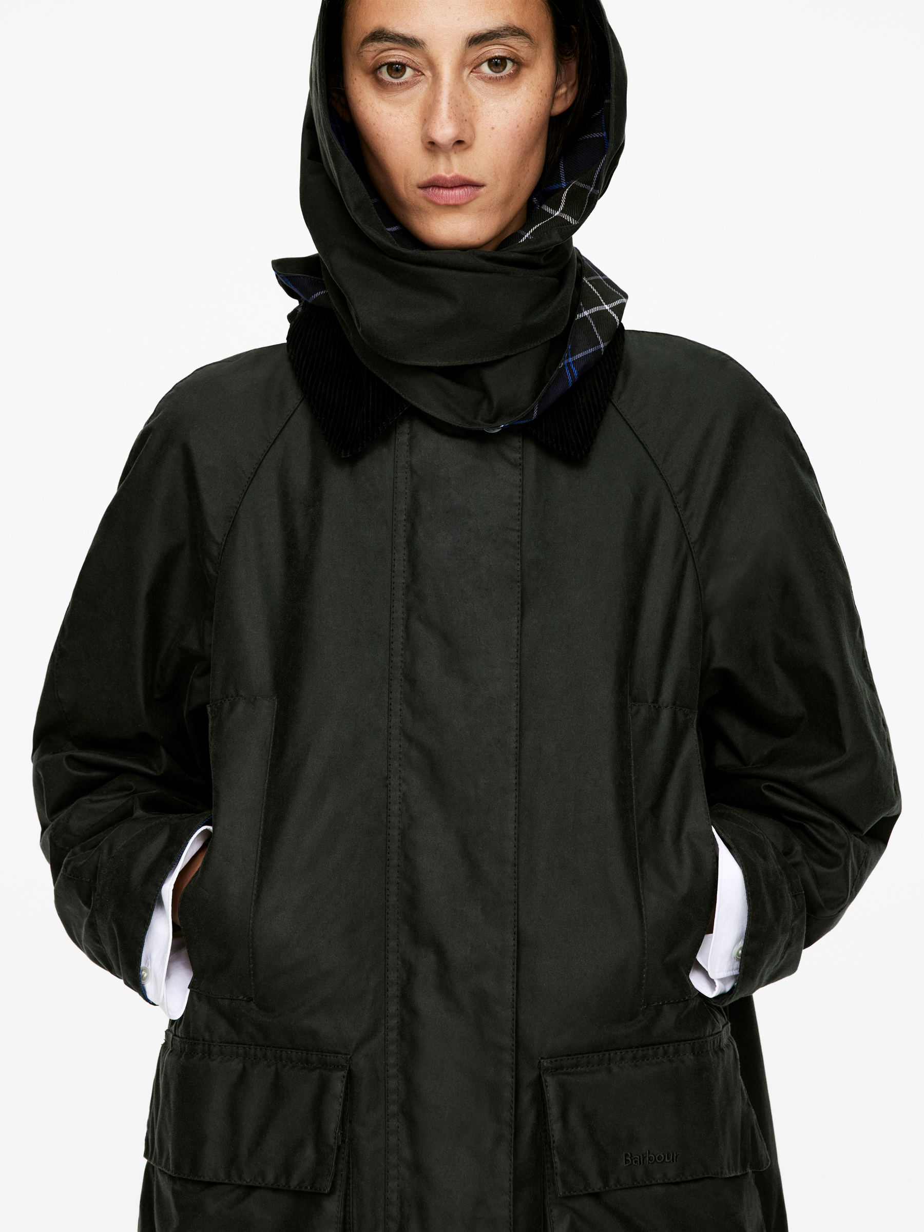 ARKET and Barbour Waxed Cotton Jacket - Dark Green - Loose fit - Women - StillMedia/Lookbook - 8