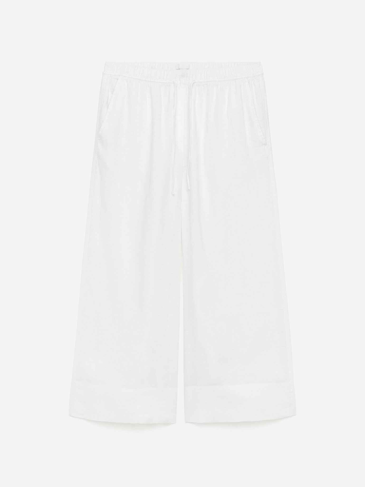 Pantaloni cropped in lino - Bianco/Beige/Verde kaki