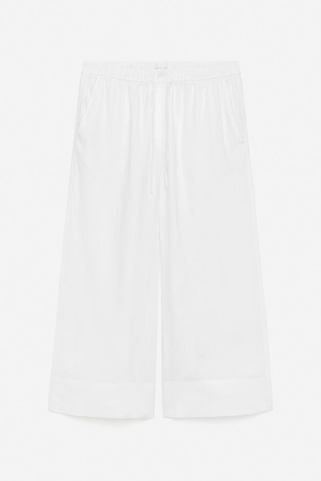 Cropped Linen Trousers - White/Beige - 1