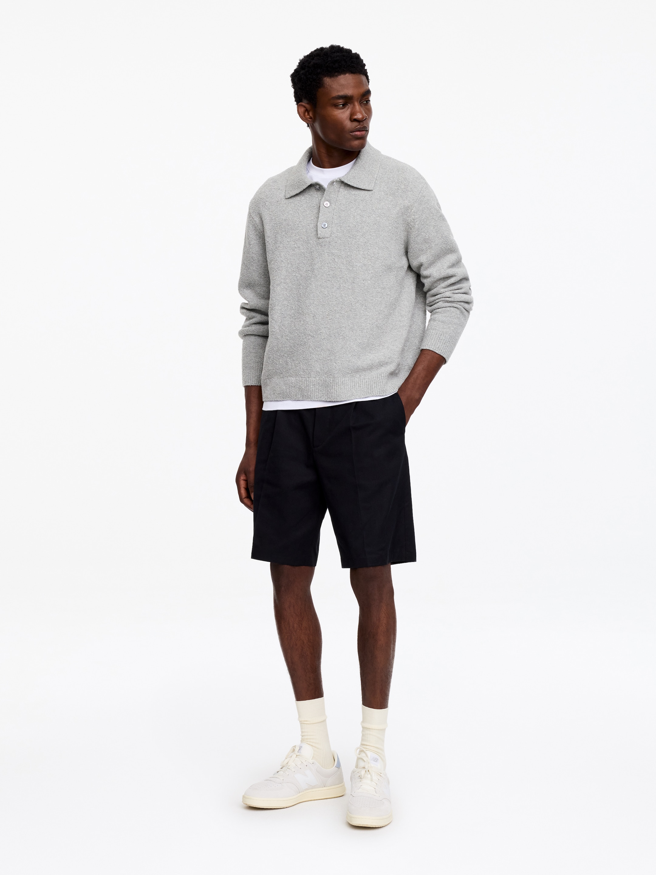 Polo de punto en mezcla de algodón - Gris - Corte relajado - Men - StillMedia/Lookbook - 4