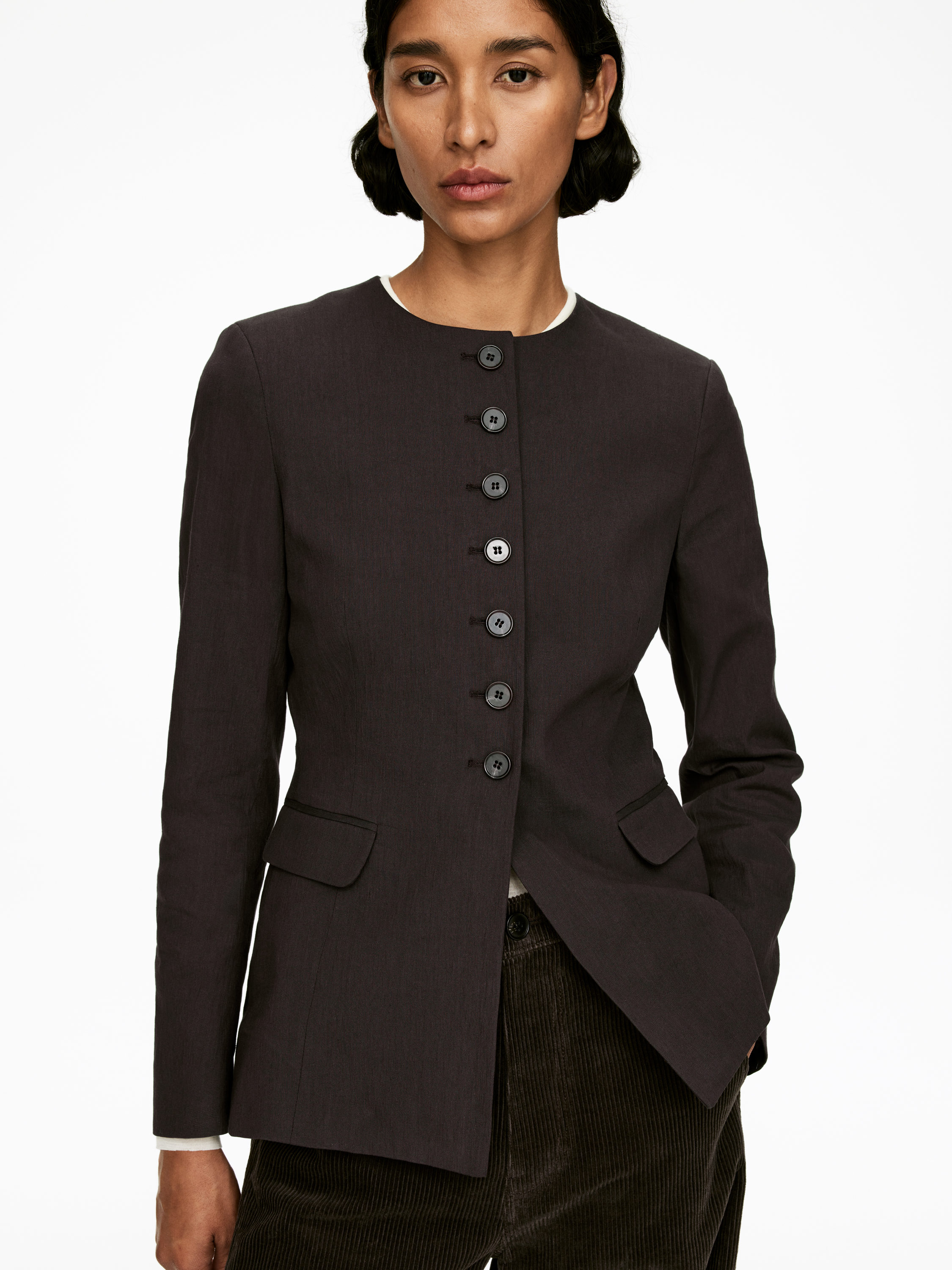 Linen-Blend Blazer - Dark Brown - Slim fit - Women - StillMedia/Lookbook - 5