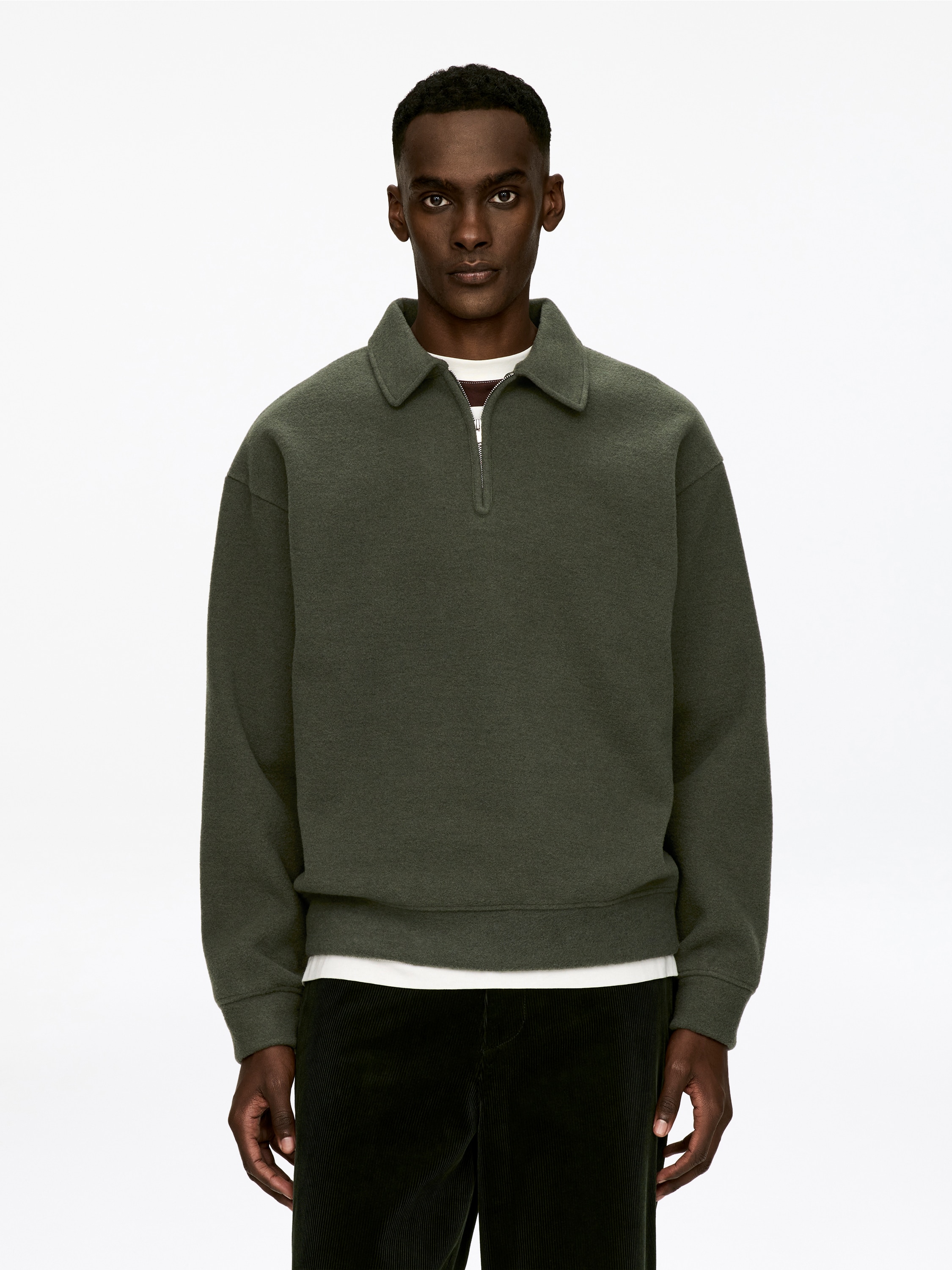 Double-Knit Half-Zip Jumper - Green/Dark Brown