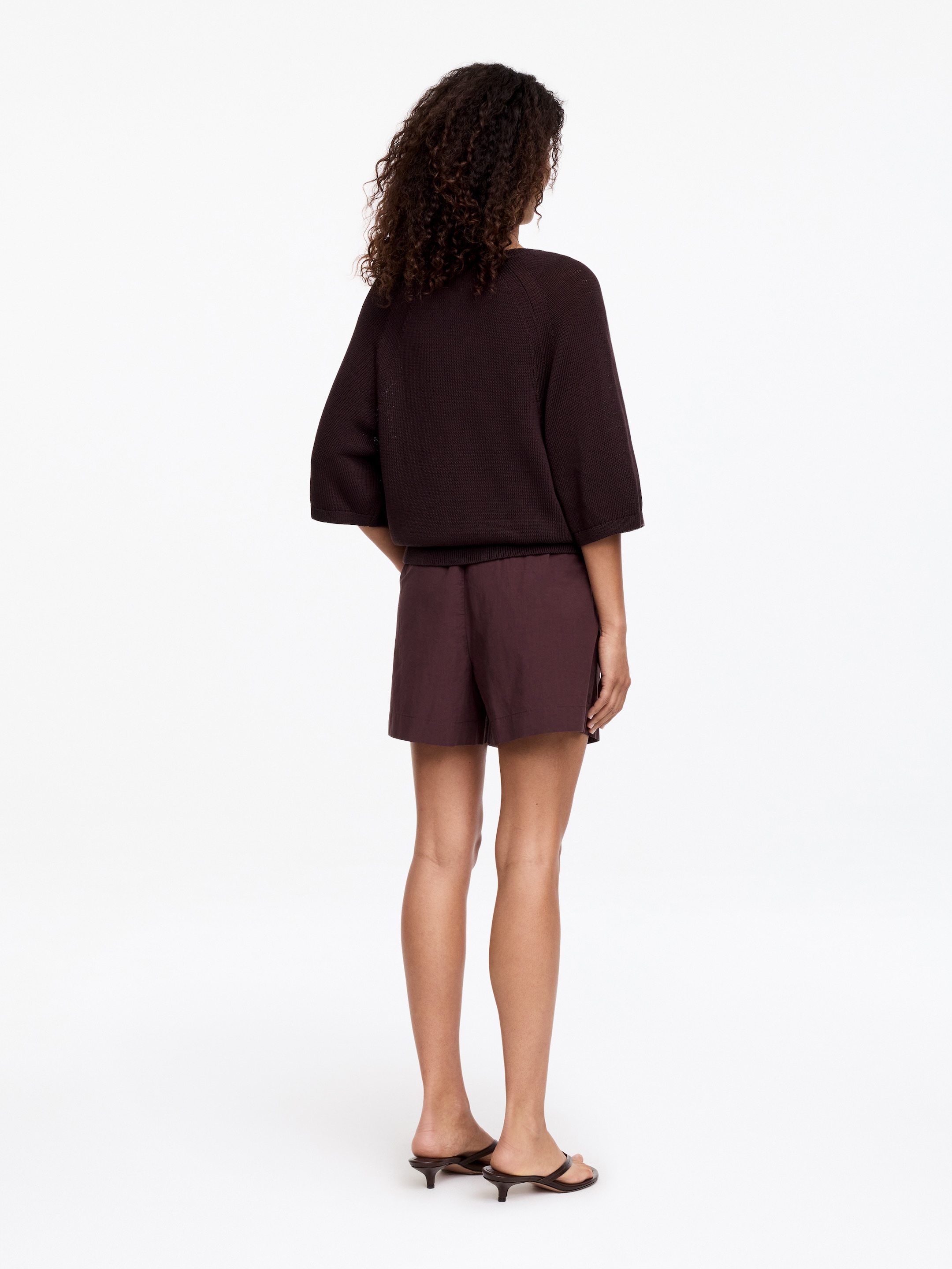 Drawstring Poplin Shorts - Dark Brown - Relaxed fit - Women - StillMedia/Lookbook - 5