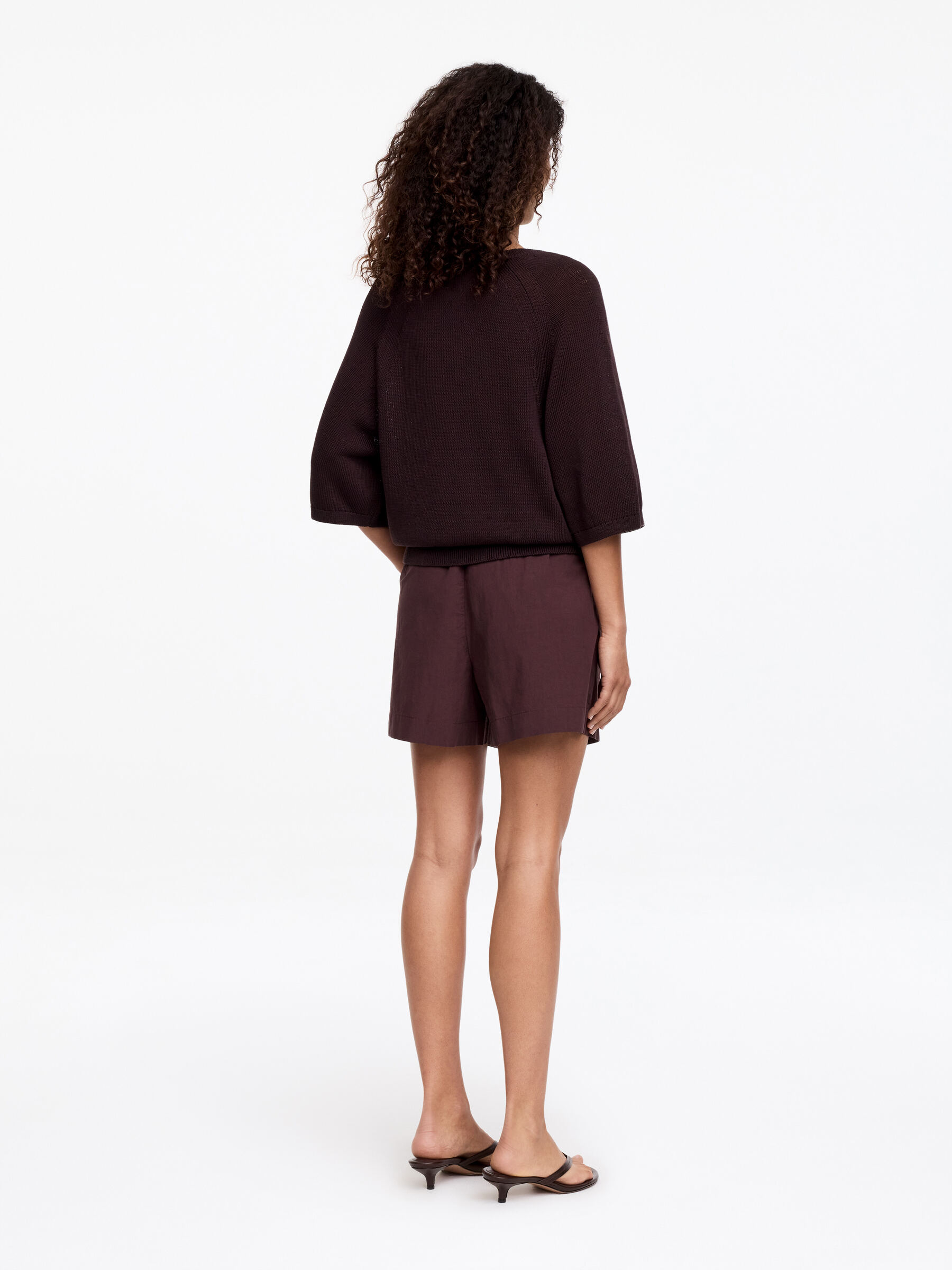 Drawstring Poplin Shorts - Dark Brown - Relaxed fit - Women - StillMedia/Lookbook - 5