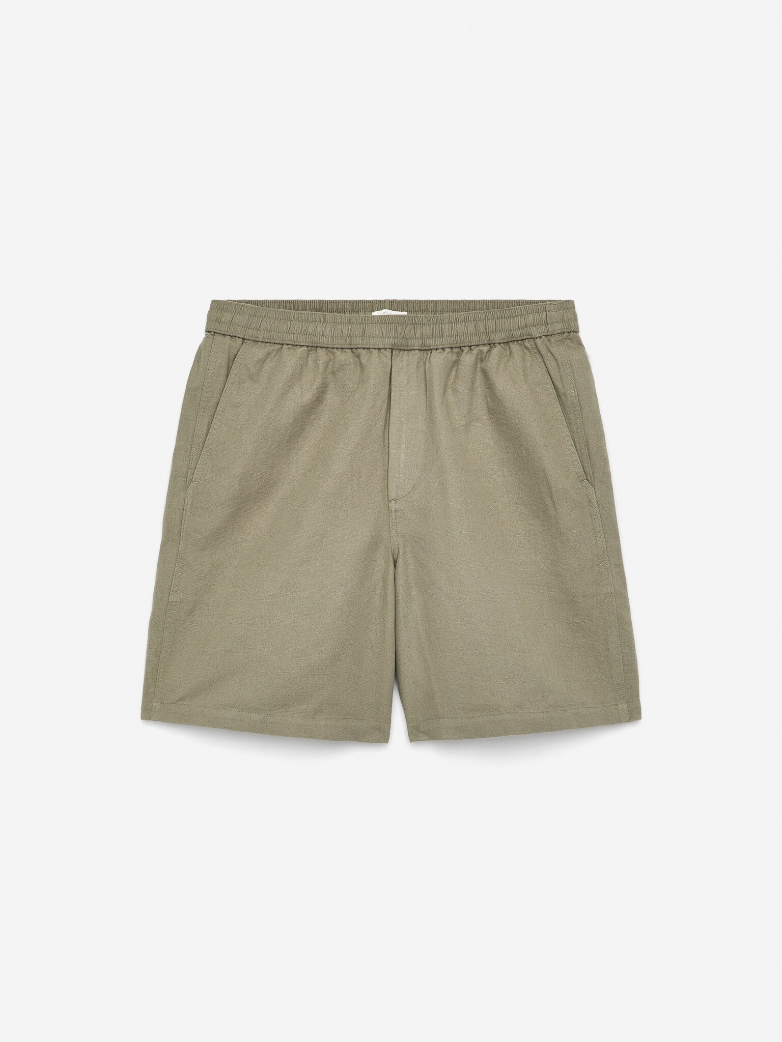 Short en coton et lin avec cordon de serrage - Vert/Bleu foncé/Beige clair/Noir - 2