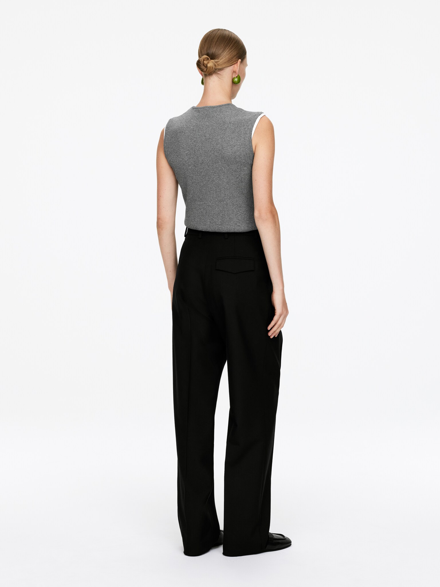 High-Waist Tailored Trousers - Black/Beige - 4