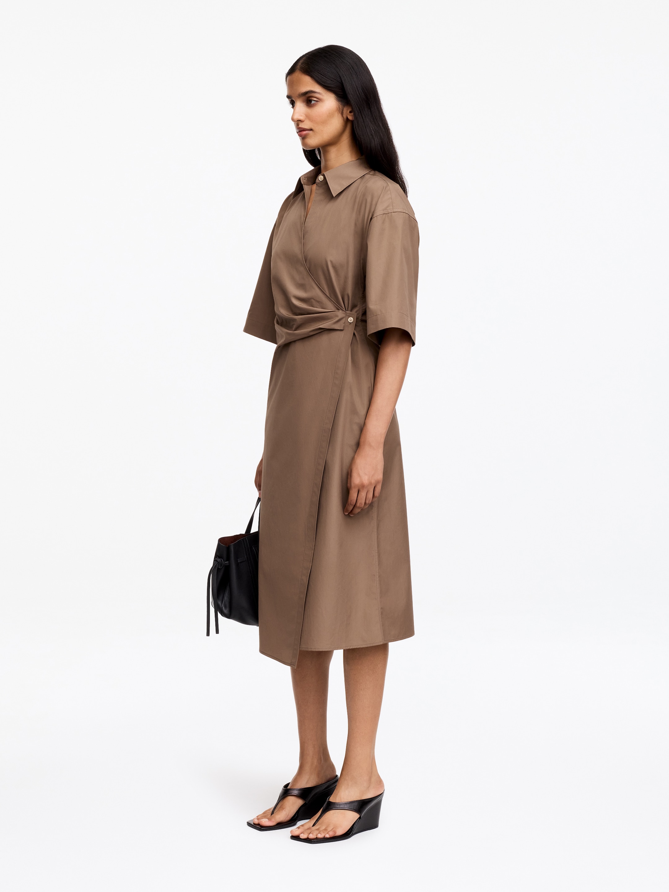 Cotton Wrap Dress - Dark Mole - Regular fit - Women - StillMedia/Lookbook - 3