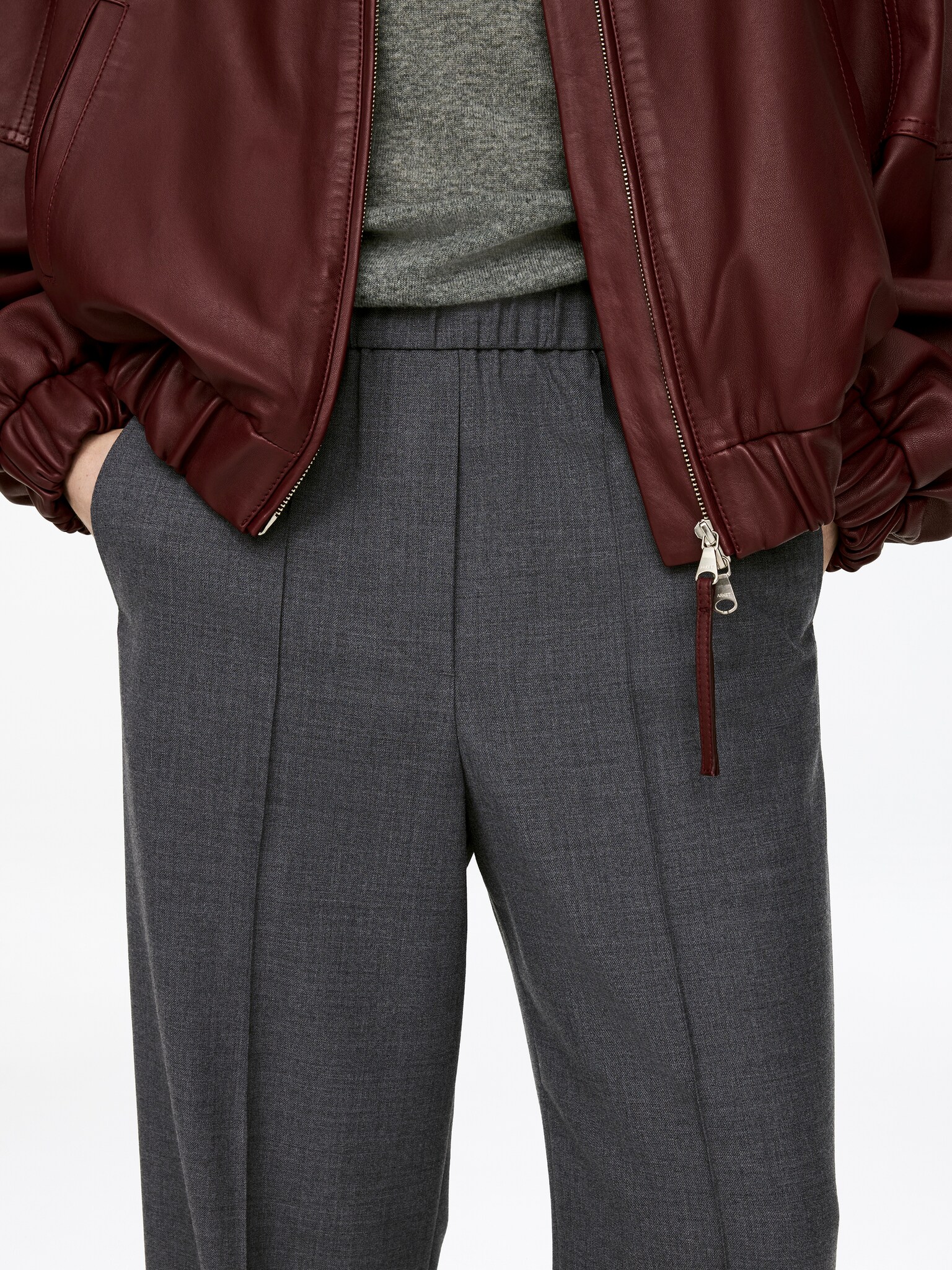 Pantalon tailleur à taille élastiquée - Gris foncé/Noir/Vert foncé - 3