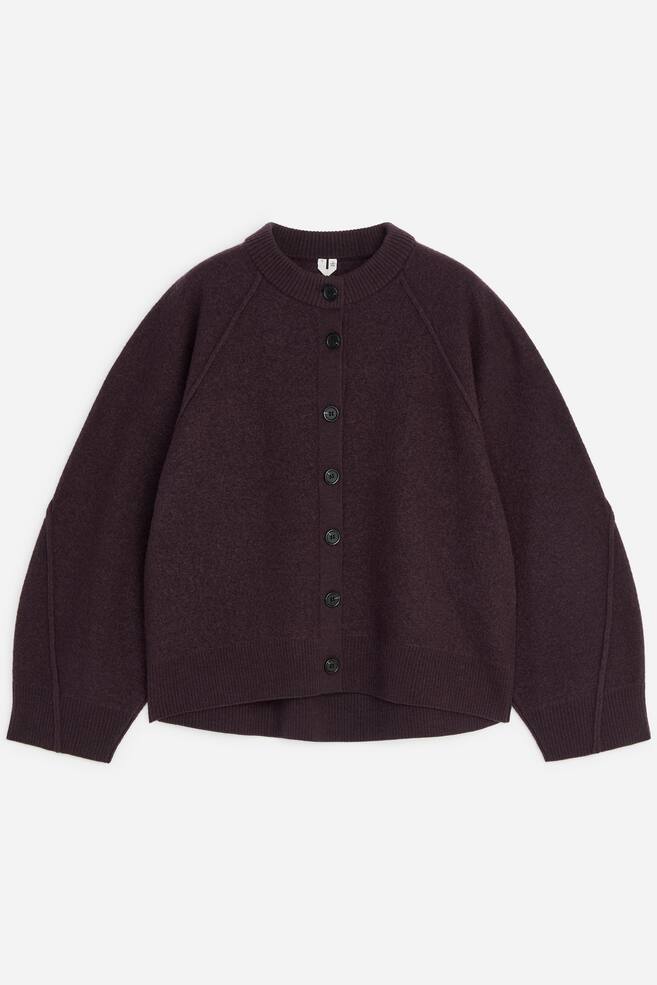 Strickjacke aus Wollwalk - Dunkles Burgunderrot/Schwarz - 1