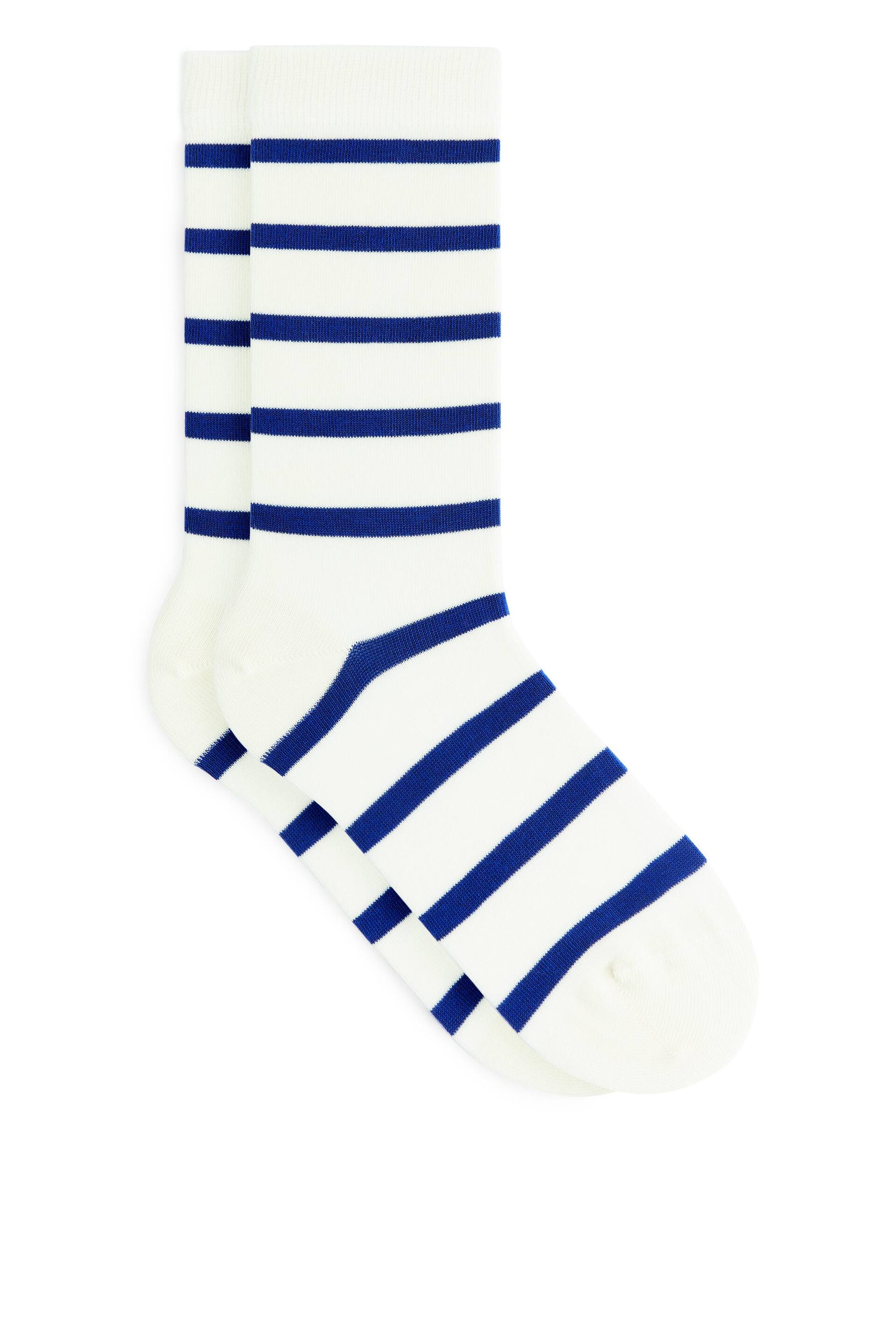 Προβολή μεγαλύτερης εικόνας: Ριγέ βαμβακερές κάλτσες - White/Blue - Ladies | H&M GR 1