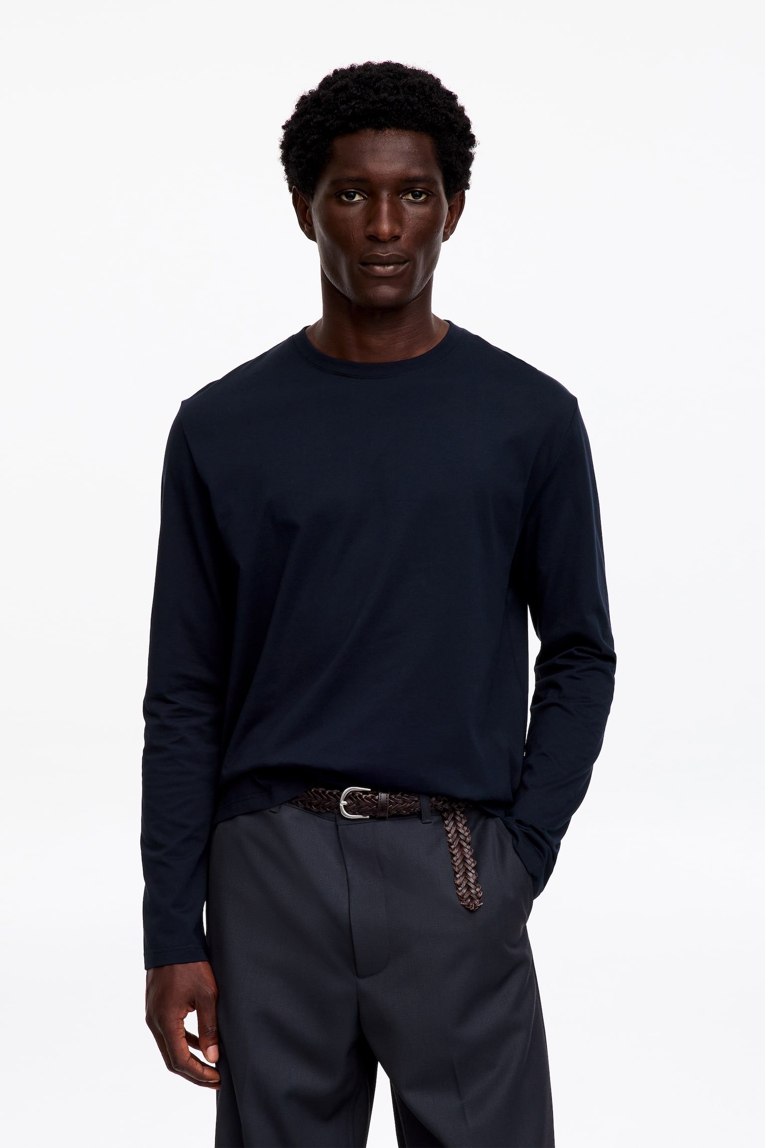 Langarmshirt mit normaler Passform - Dunkelblau/Graumeliert/Schwarz - 1