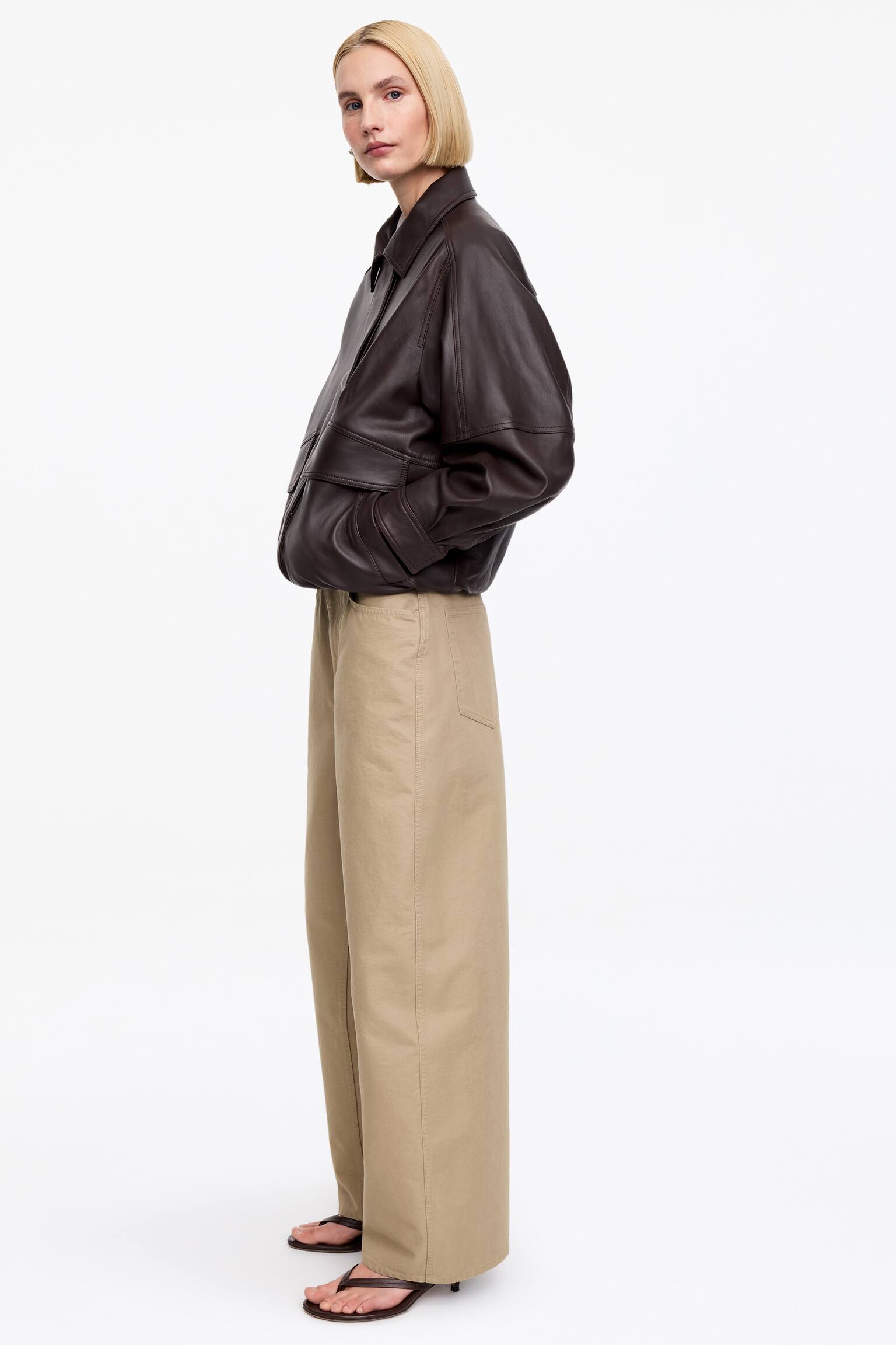 Katoenen broek met barrel-pijpen - Beige - 4