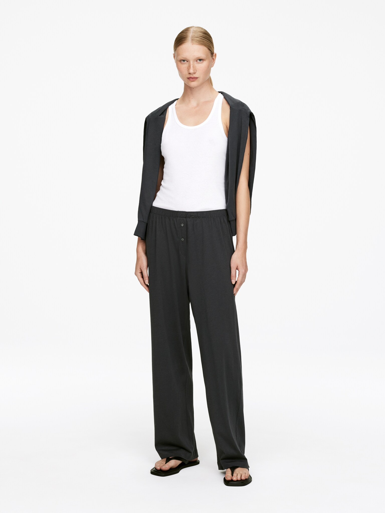Pantalon drapé en coton mélangé - Gris foncé