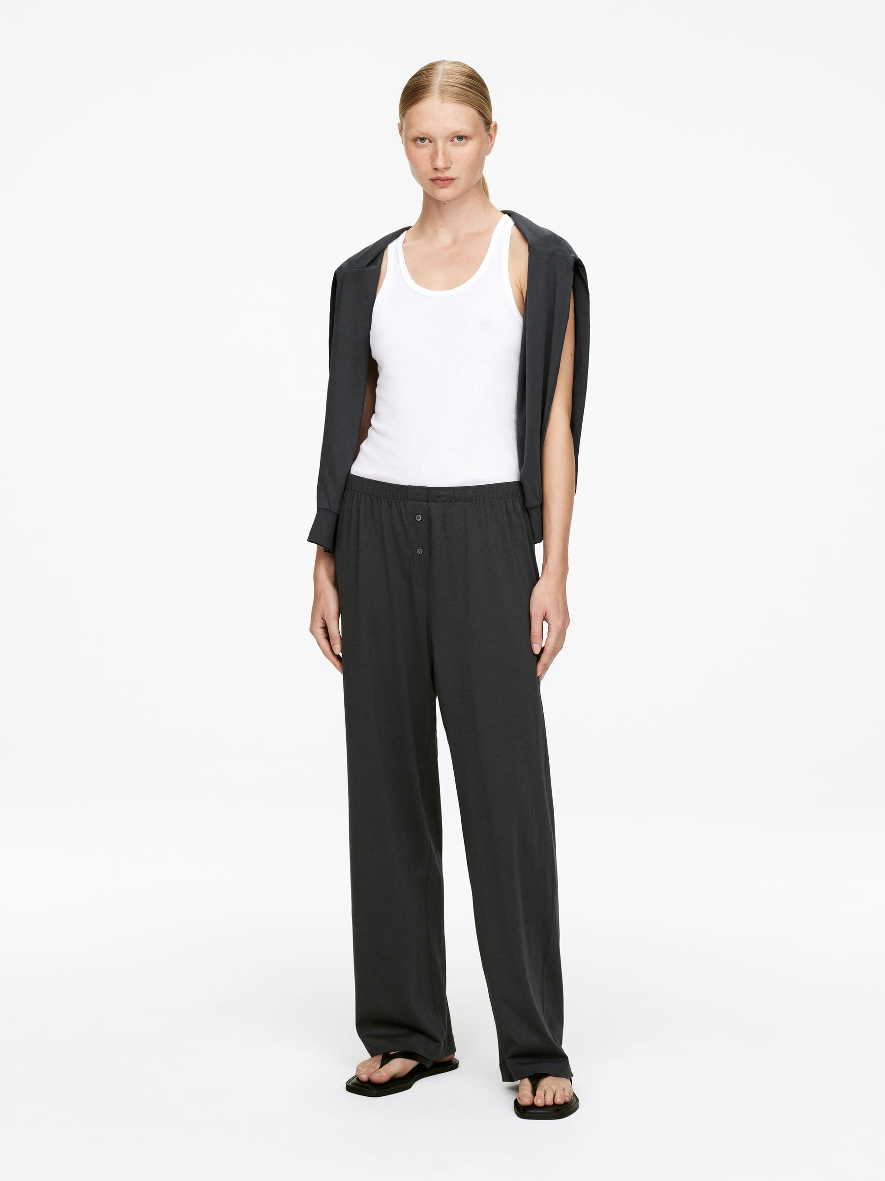 Drapey Cotton-Blend Trousers-#41444A-16506