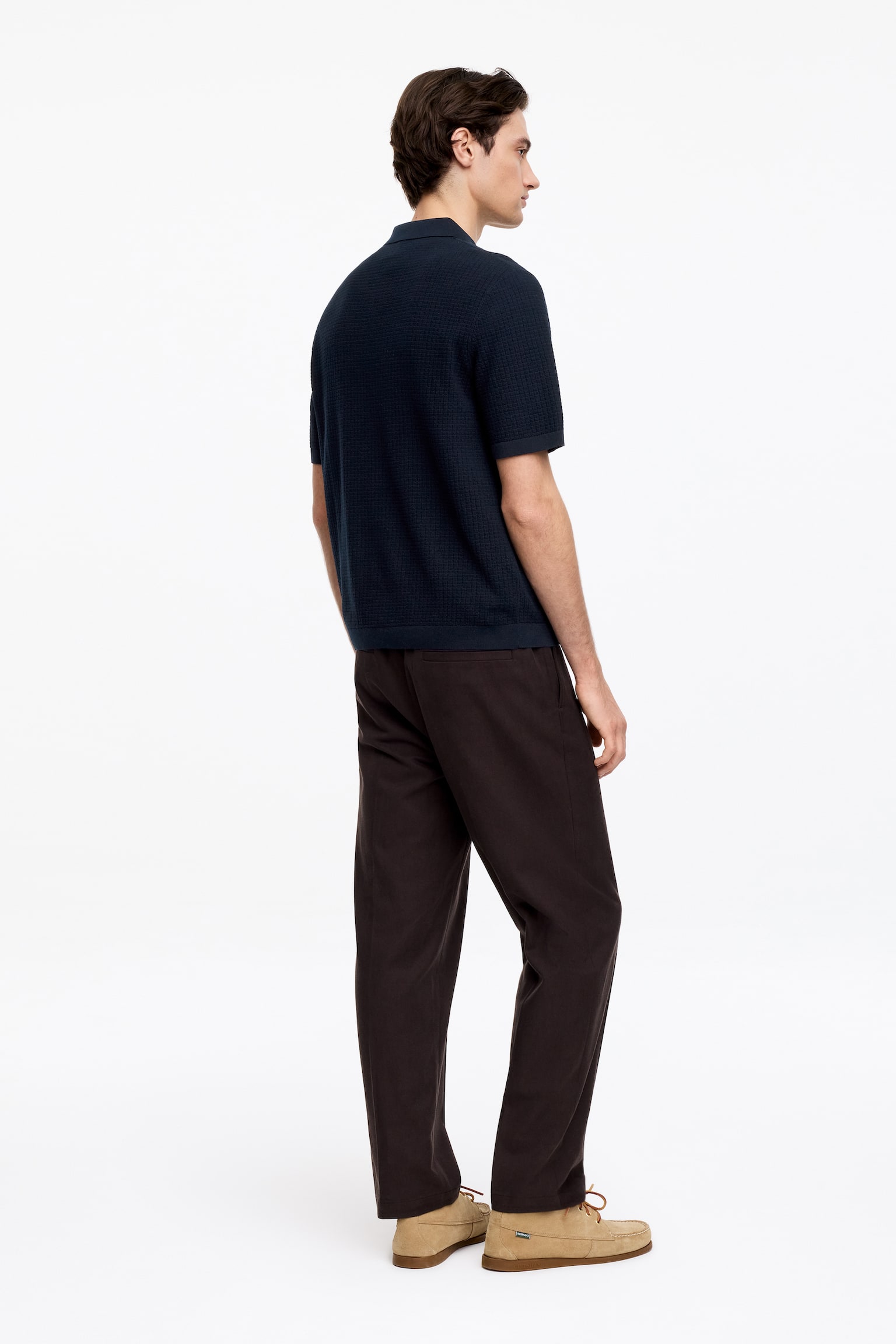 Strikket poloshirt i bomuld-Mørkeblå - 7