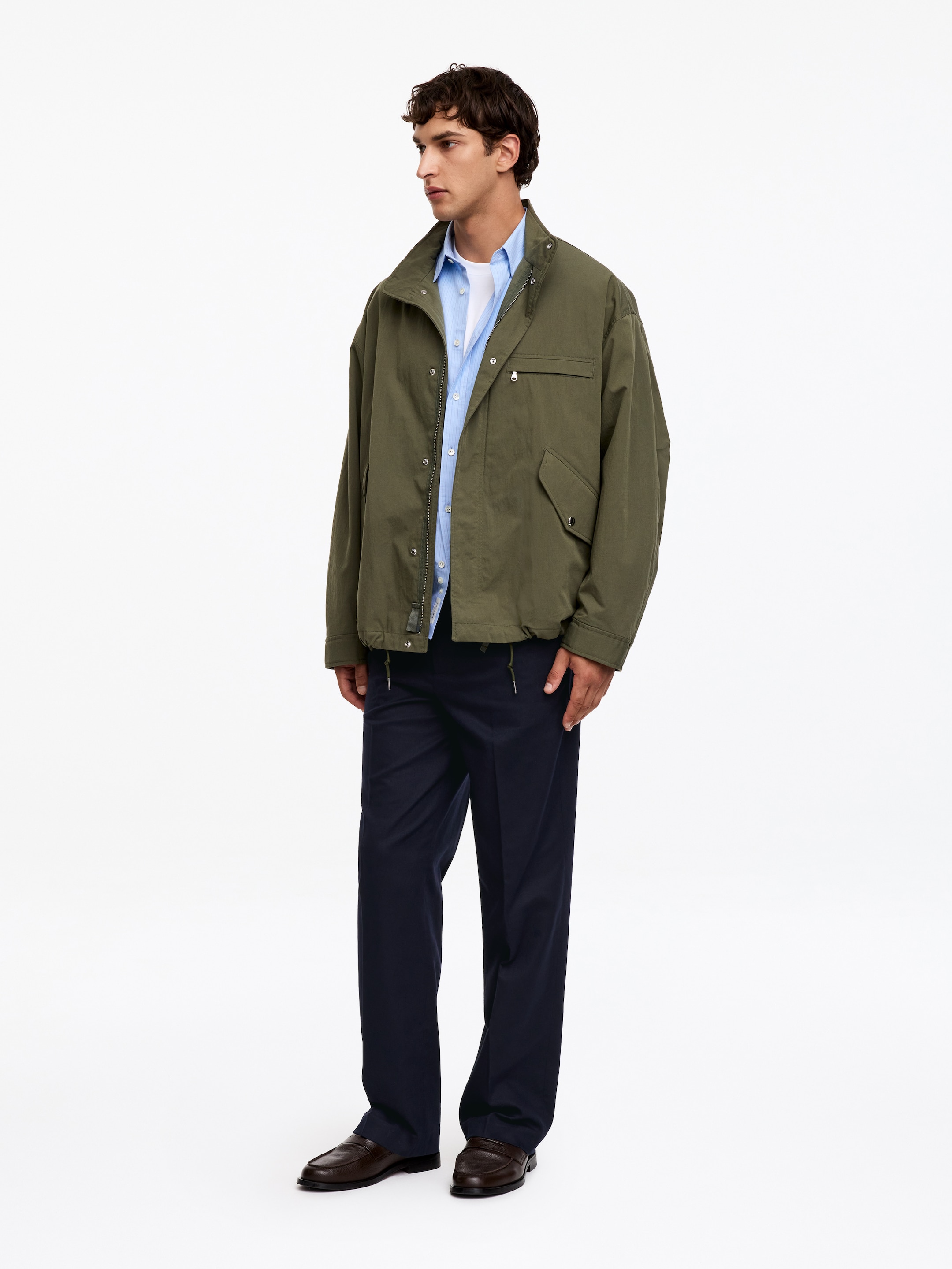 Wide Cotton Linen Trousers - Dark Blue - Regular fit - Men - StillMedia/Lookbook - 2