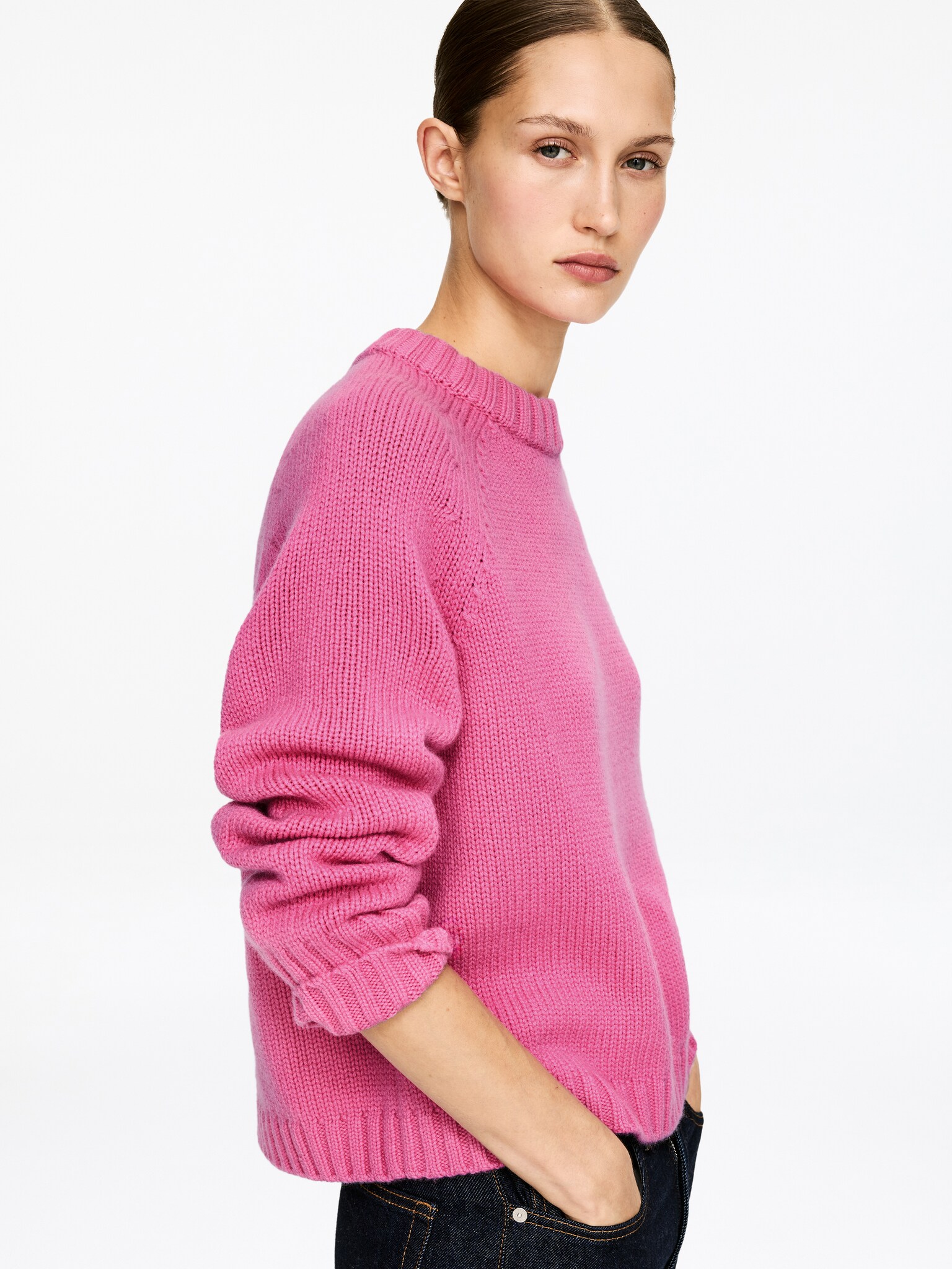 Chunky Pure Cashmere Jumper​ - Pink/Brown - 3
