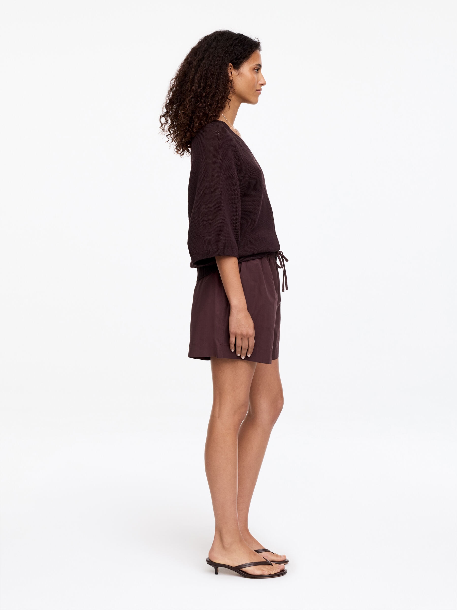 Drawstring Poplin Shorts - Dark Brown - Relaxed fit - Women - StillMedia/Lookbook - 3