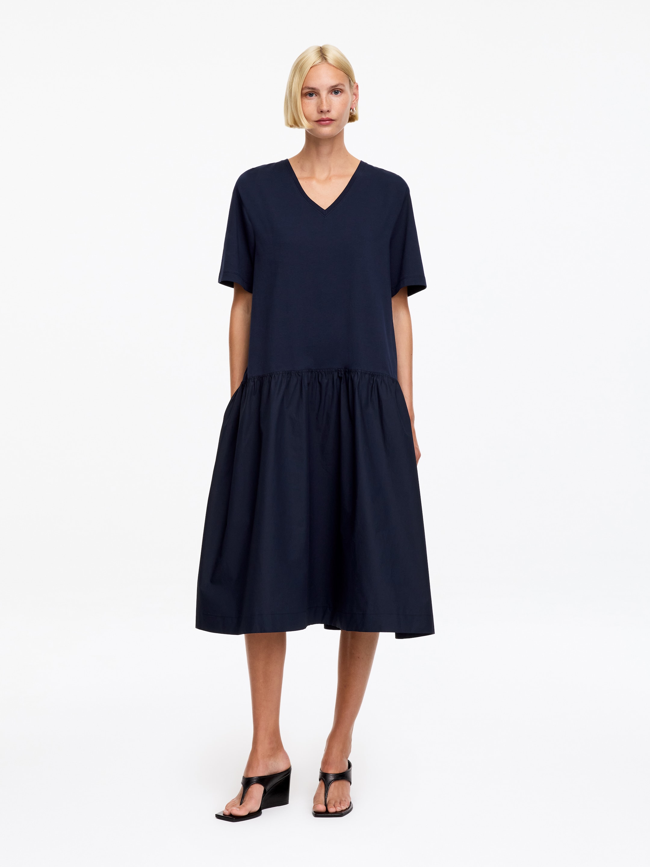 Midikleid mit V-Ausschnitt-Blue-19828