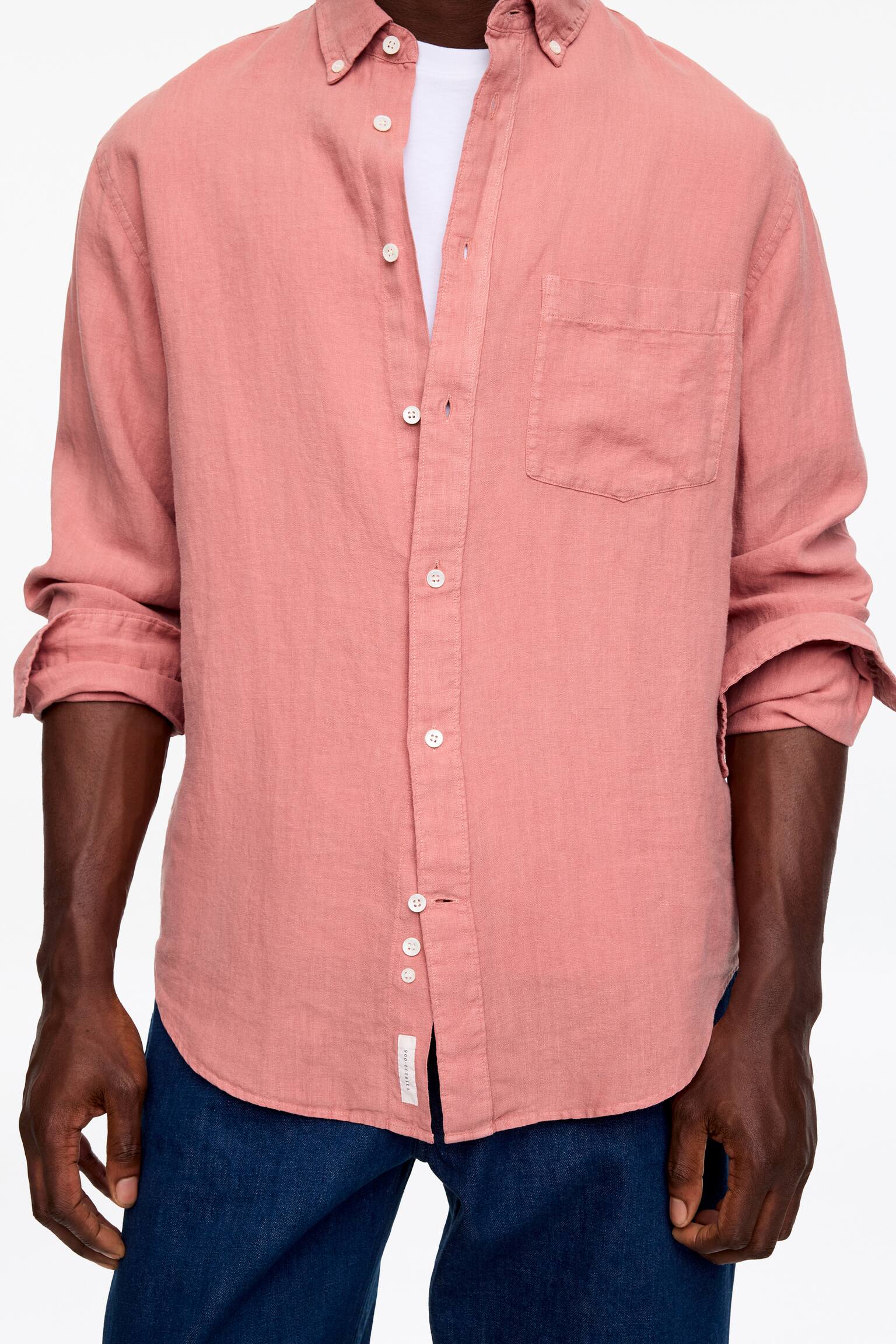 Camisa de linho descontraída - Rosa escuro acinzentado/Branco sujo - 5