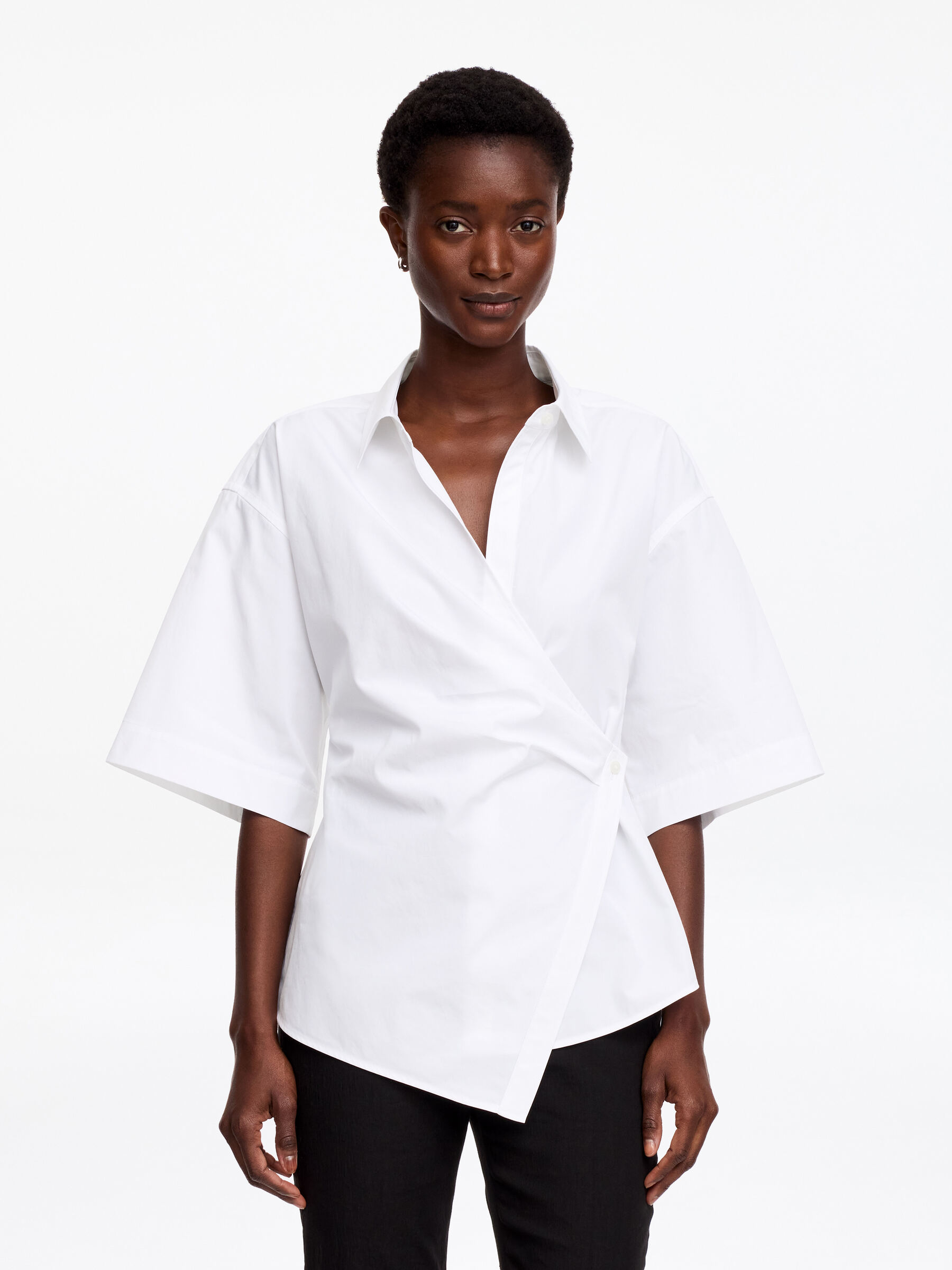 Cotton Wrap Shirt-#FFFFFF-19705