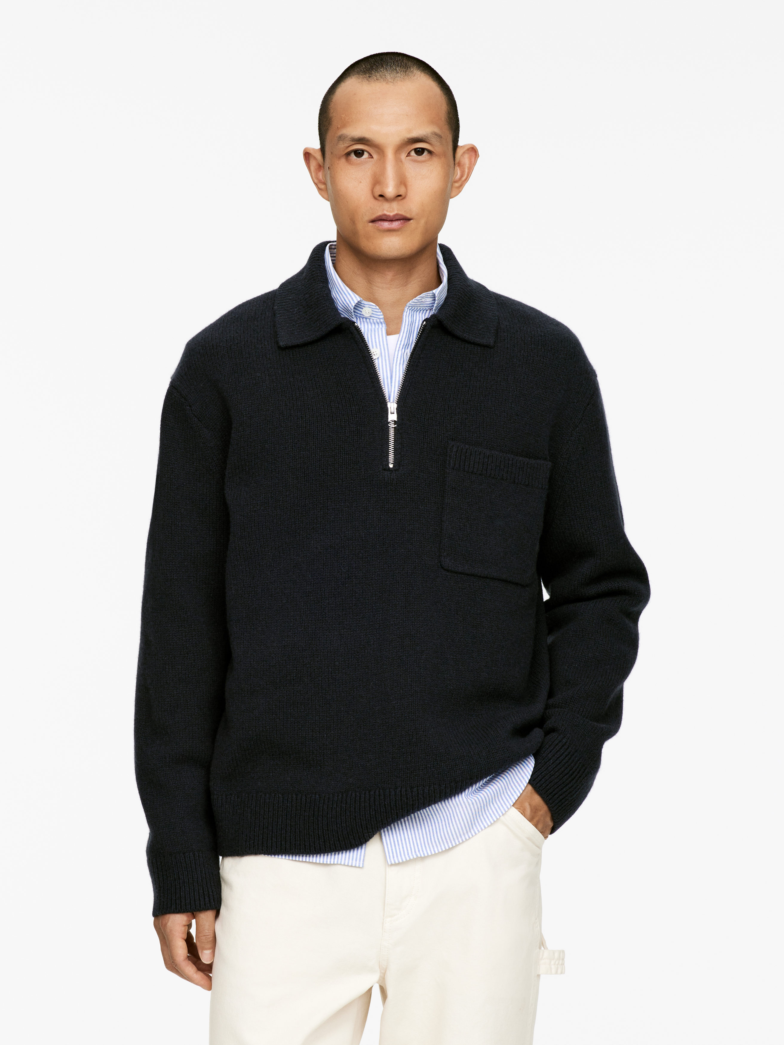 Knitted Wool Zip Polo Shirt-#333538-16672