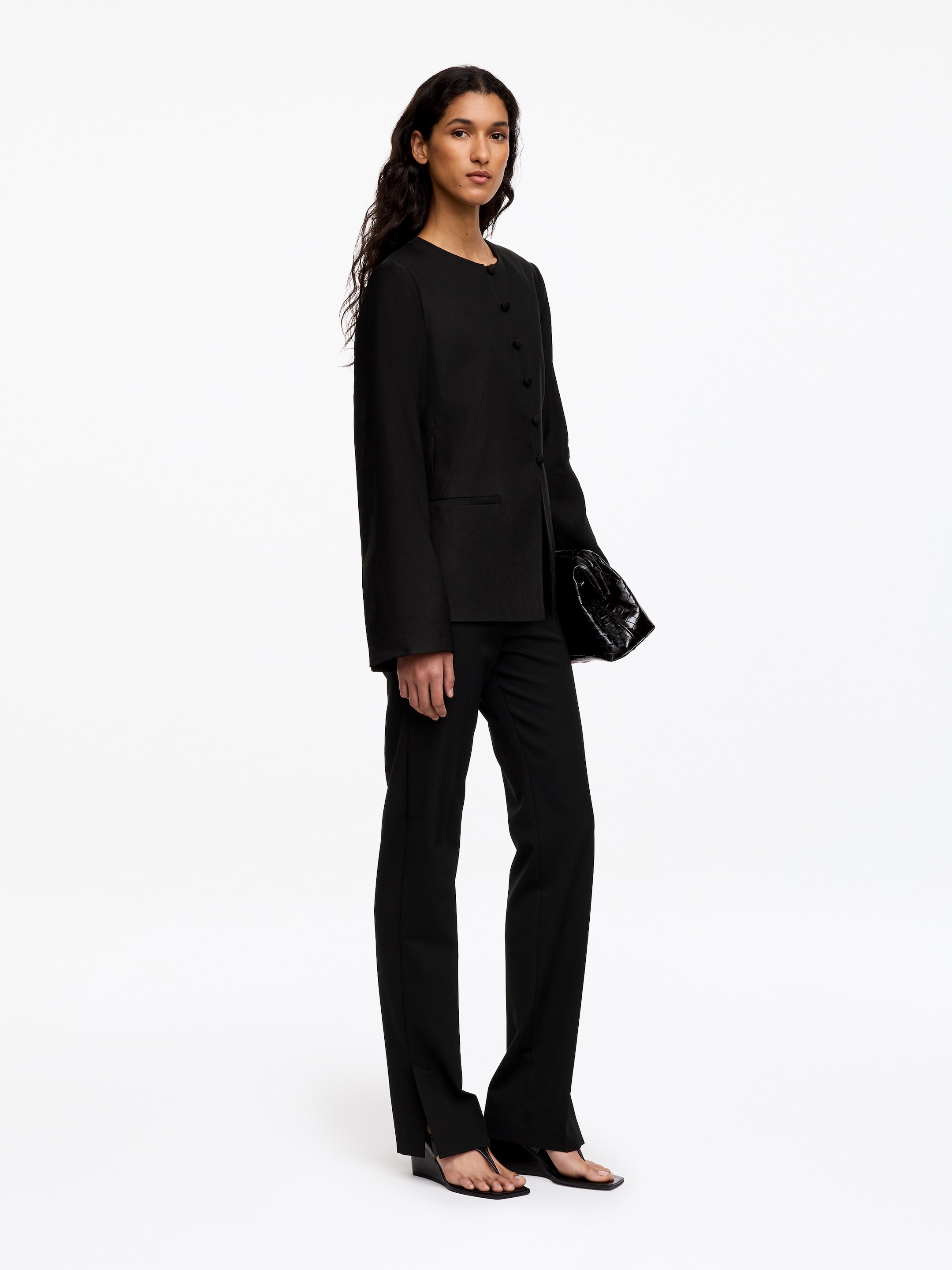 Linen-Blend Collarless Blazer - Black - Regular fit - Women - StillMedia/Lookbook - 4