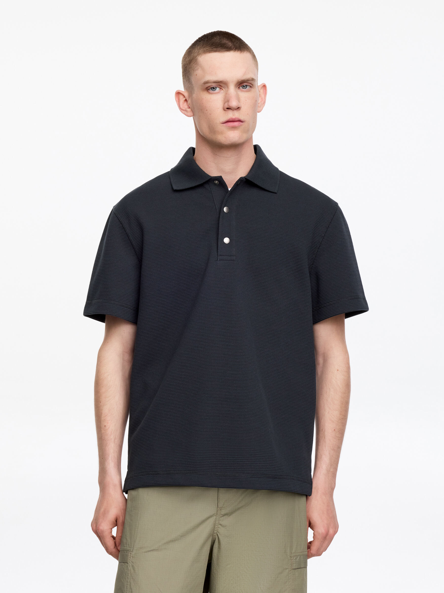 Waffled Polo Shirt-#2F3237-19204