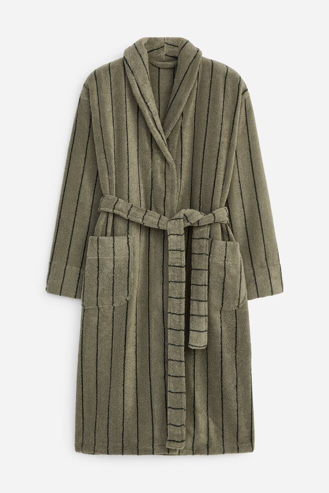 Unisex bomullsfrotté badekåpe - Khakigrønn/Blå/Offwhite/svart - 1