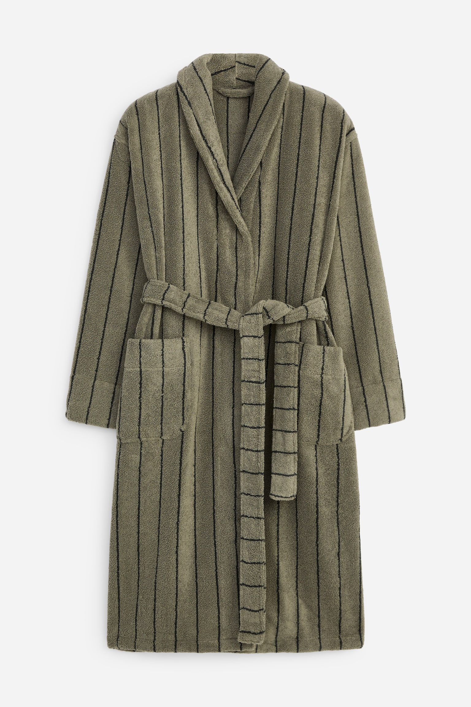 Unisex Cotton Terry Bathrobe - Khaki Green/Blue
