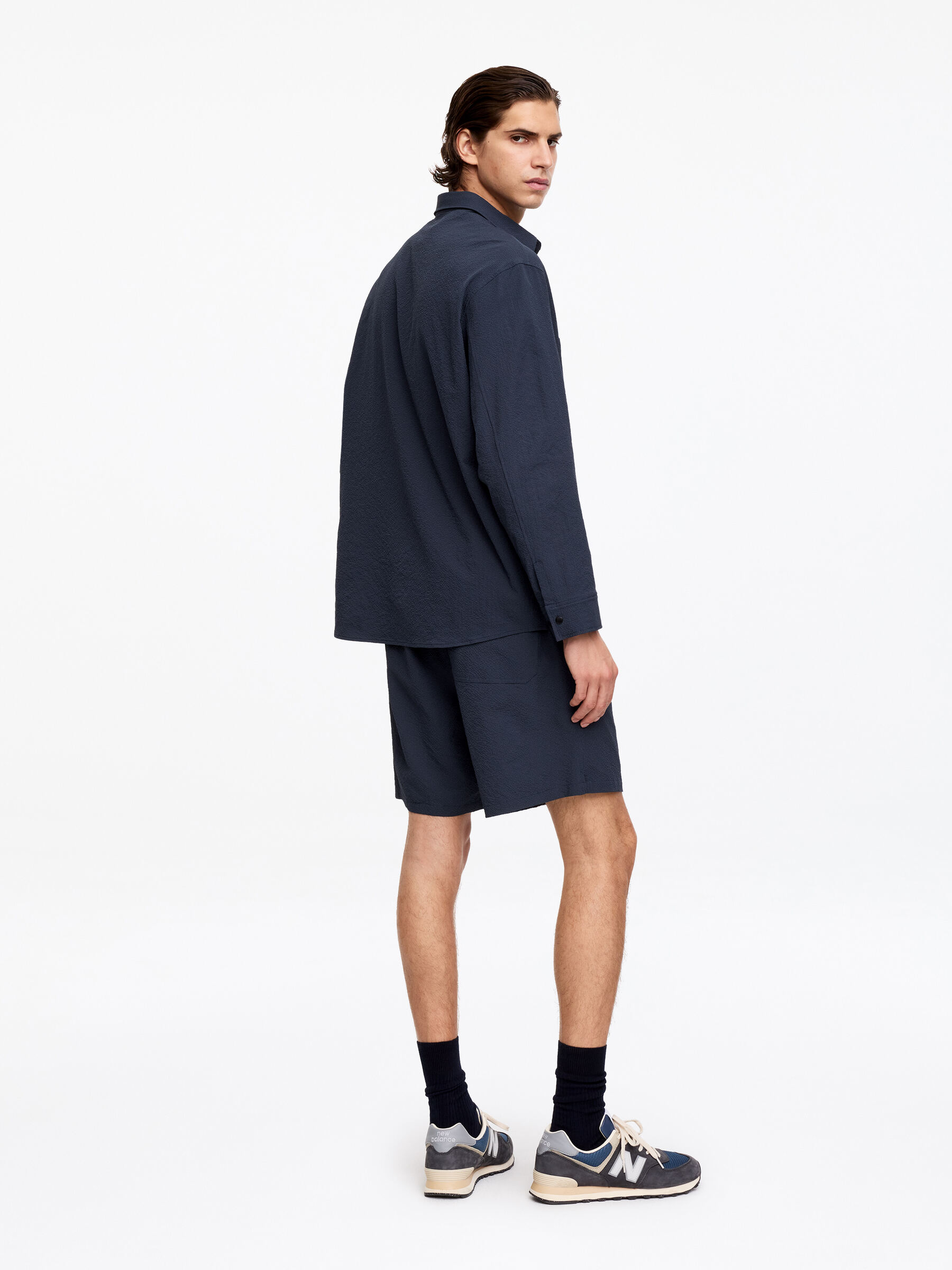 Chemise technique en seersucker - Bleu marine foncé - Regular fit - Homme - StillMedia/Lookbook - 3