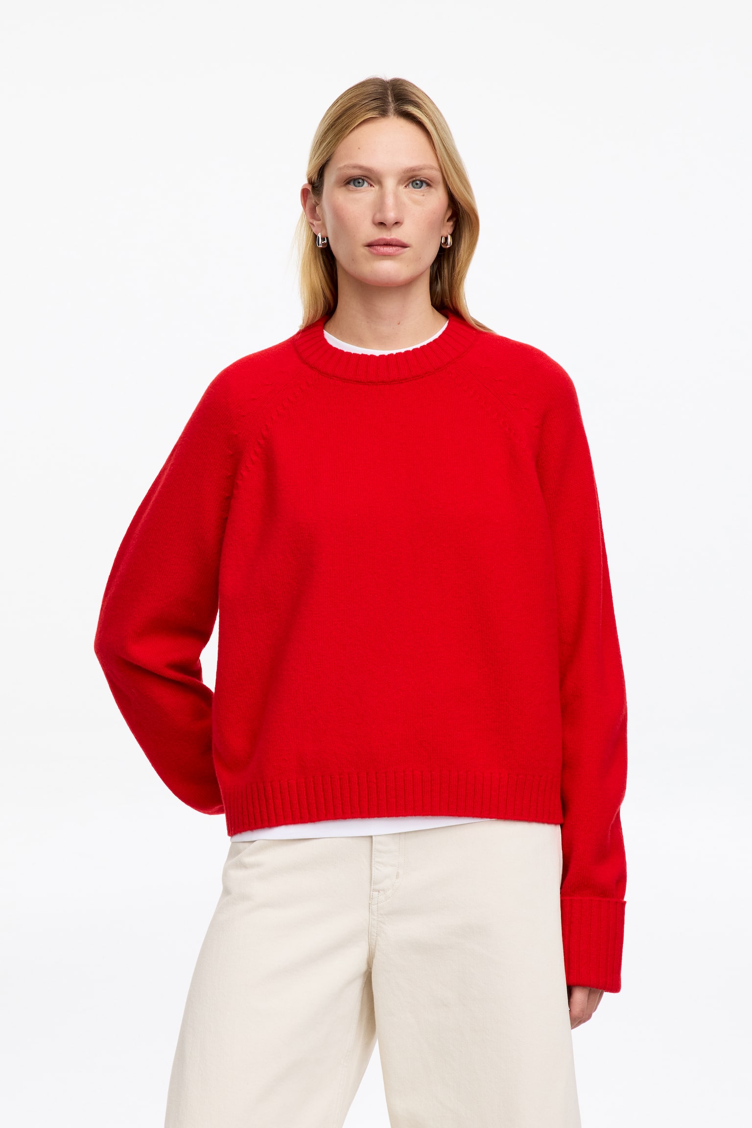 Pull en laine à poignets repliés - Rouge/Noir/Blanc cassé - 1