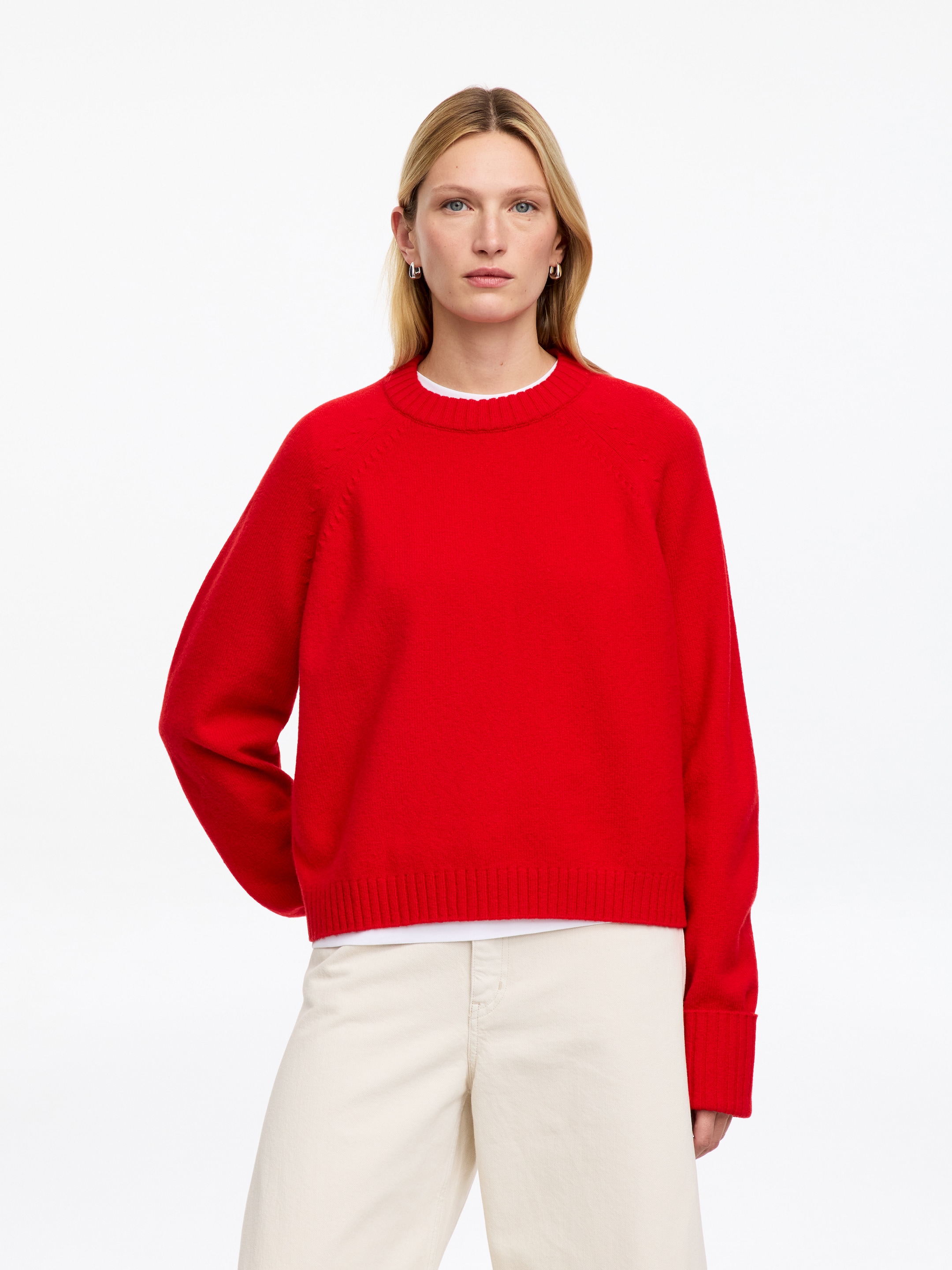 Folded Sleeve Wool Jumper-Red-20597